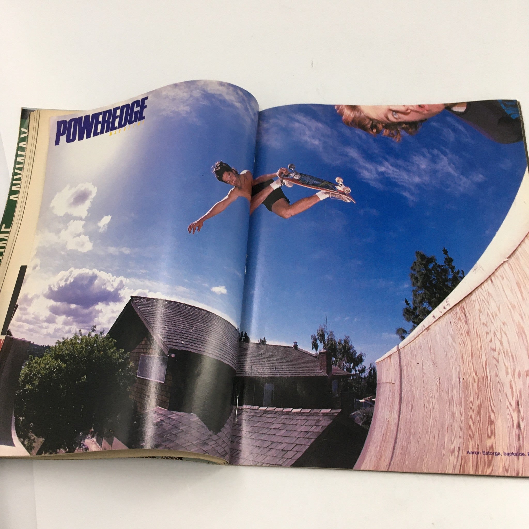 Page from Skateboard Poweredge Magazine September 1989 Vol 2 #8 displaying a skateboard trick performed on a half-pipe.