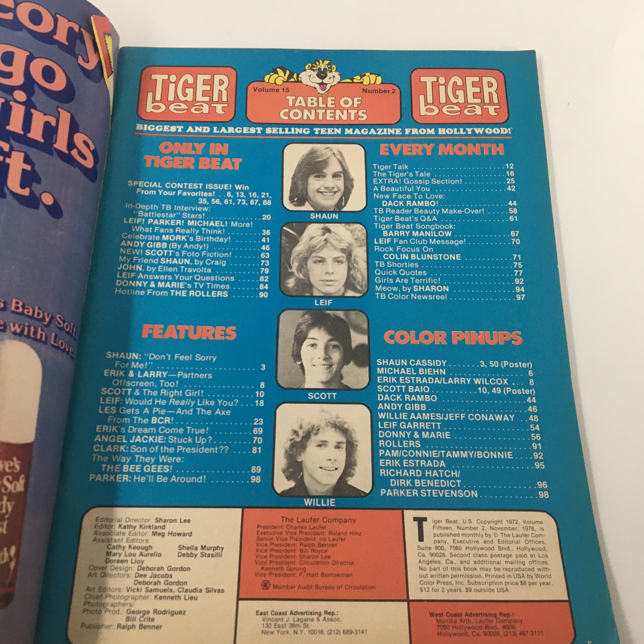 VTG Tiger Beat Magazine November 1978 Shaun Cassidy and Leif Garrett No Label