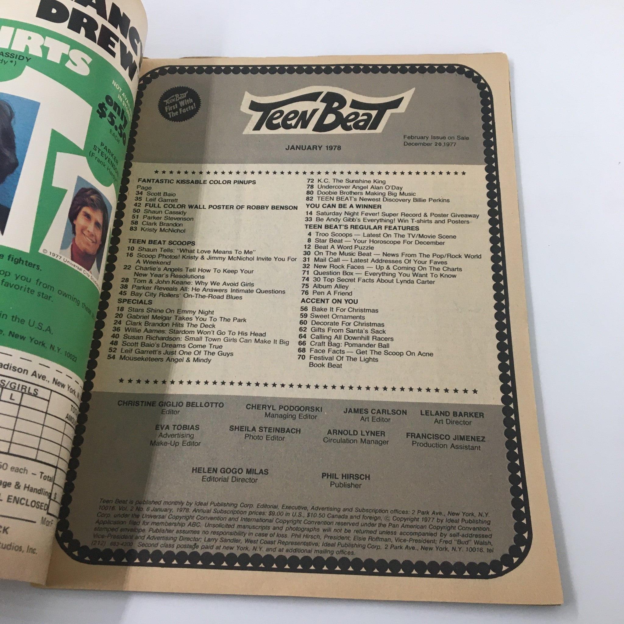 VTG Teen Beat Magazine January 1978 Shaun Cassidy, Charlie's Angels, No Label