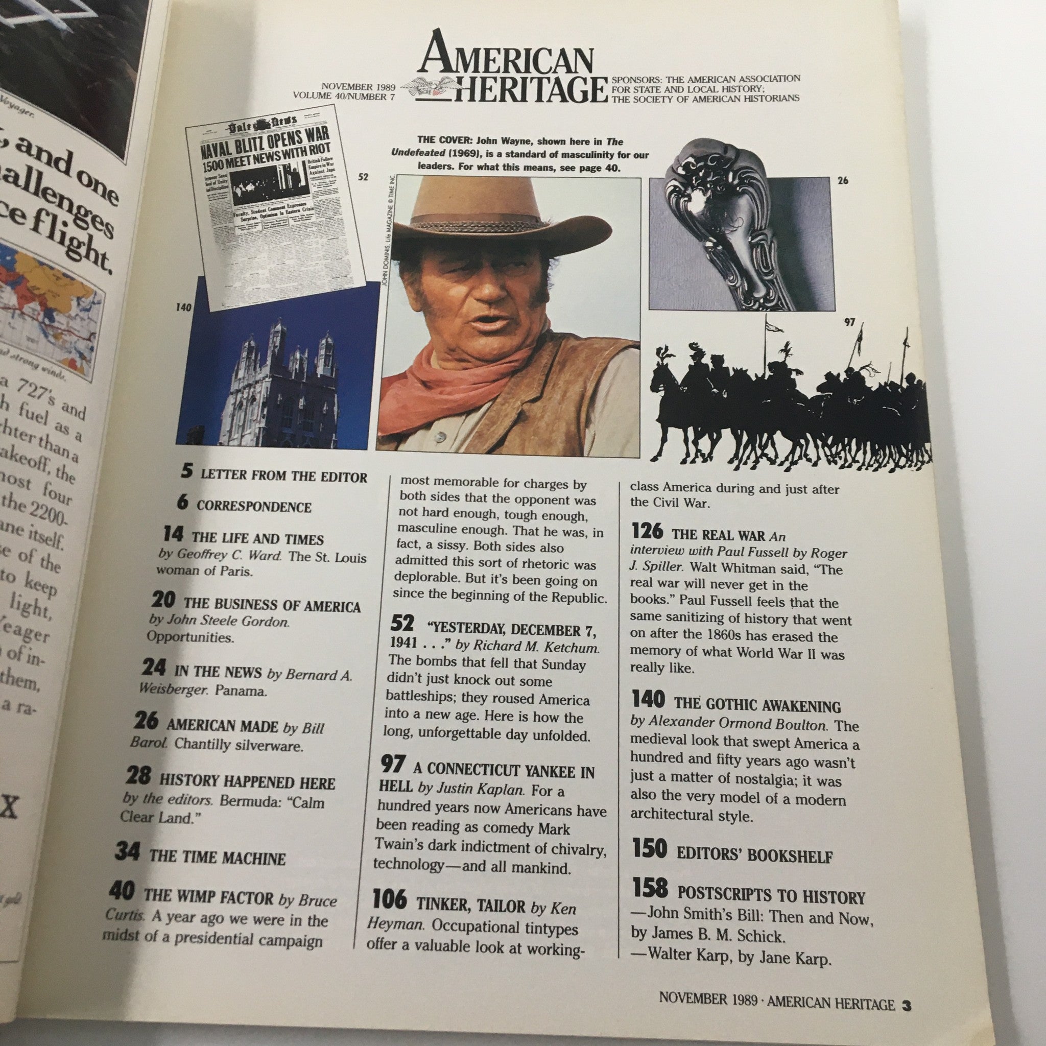 American Heritage Magazine November 1989 John Wayne in The Wimp Factor No Label