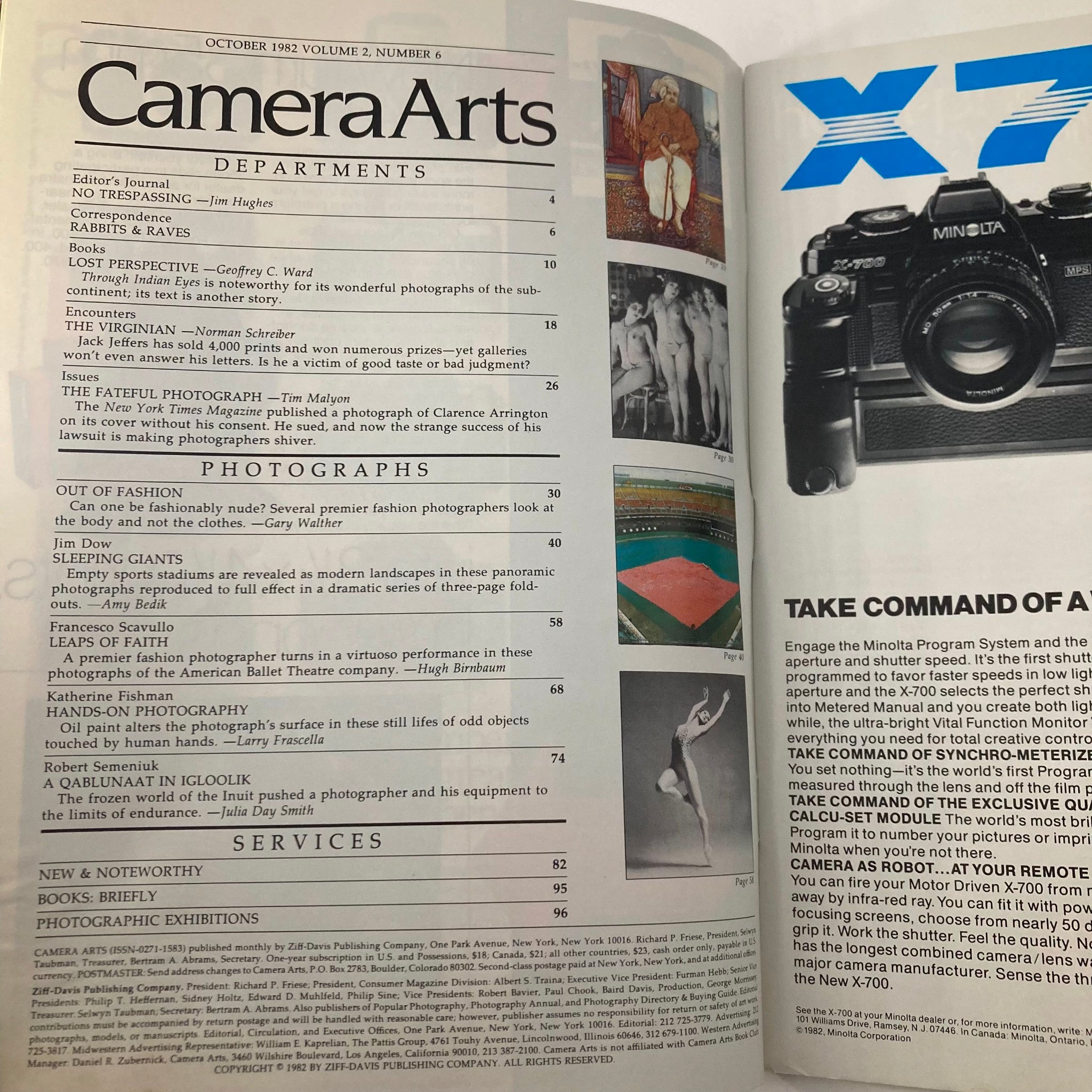 VTG Camera Arts Magazine October 1982 Marilyn Monroe, 1962 by Bert Stern