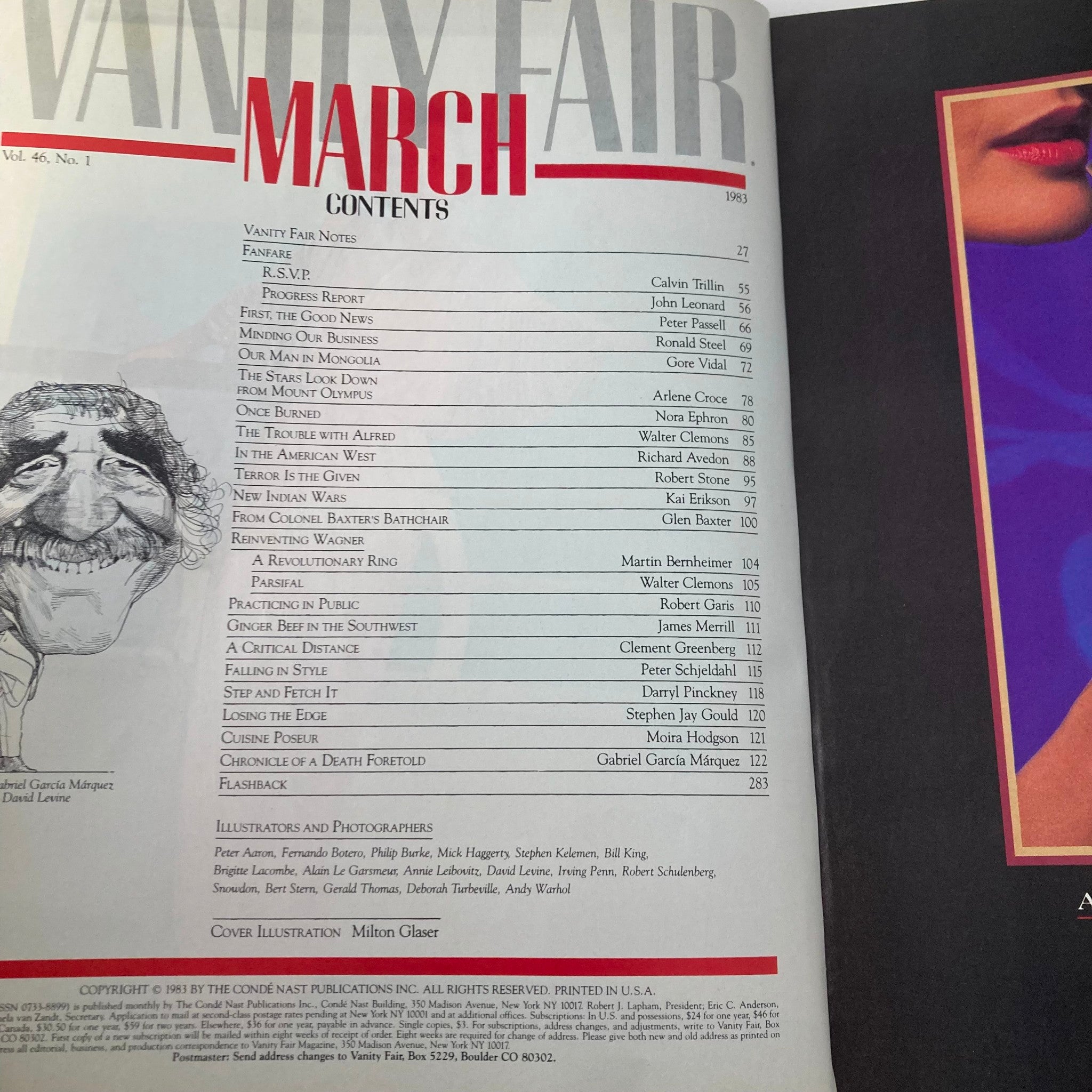 VTG Vanity Fair Magazine March 1983 Cover Illustration by Milton Glaser No Label