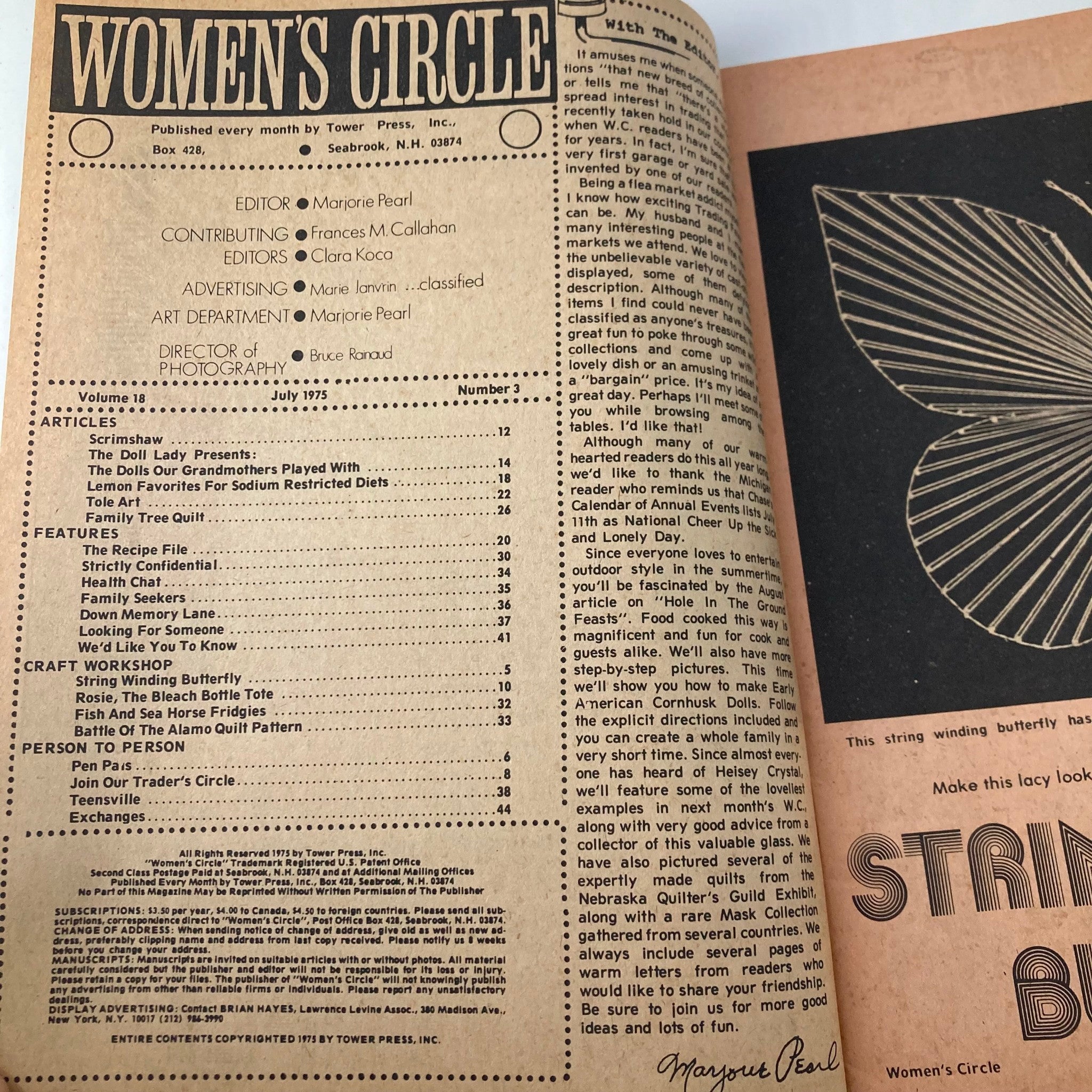 VTG Women's Circle Magazine July 1975 String Winding Butterfly VG