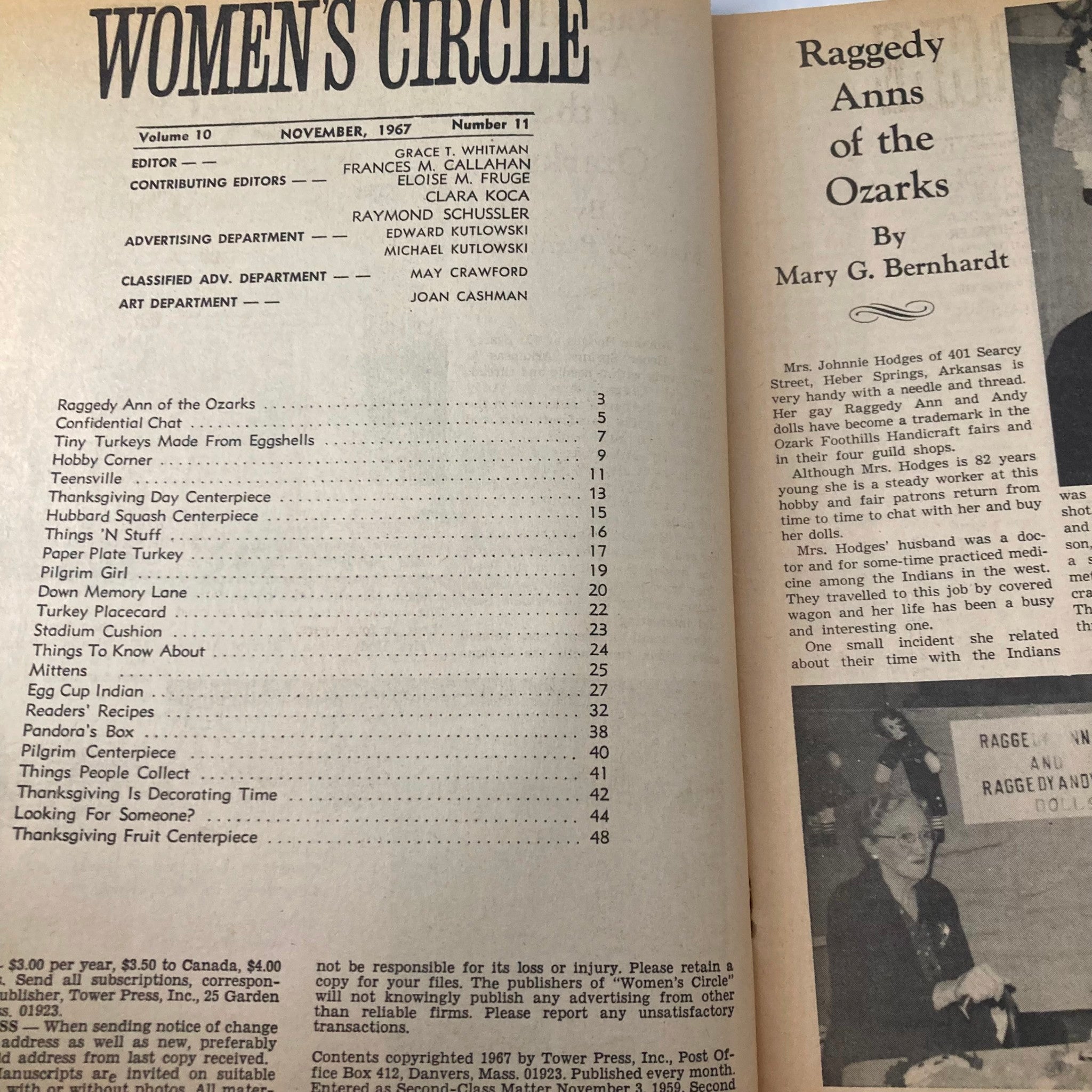 VTG Women's Circle Magazine November 1967 Raggedy Ann of the Ozarks No Label