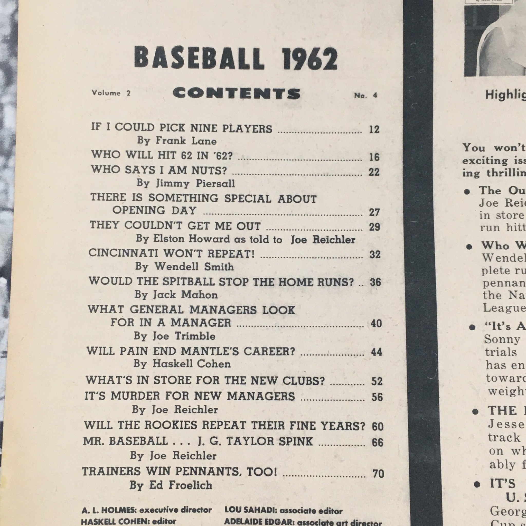 Complete Sports Baseball Magazine Vol 2 #4 1962 Mickey Mantle Feature, No Label