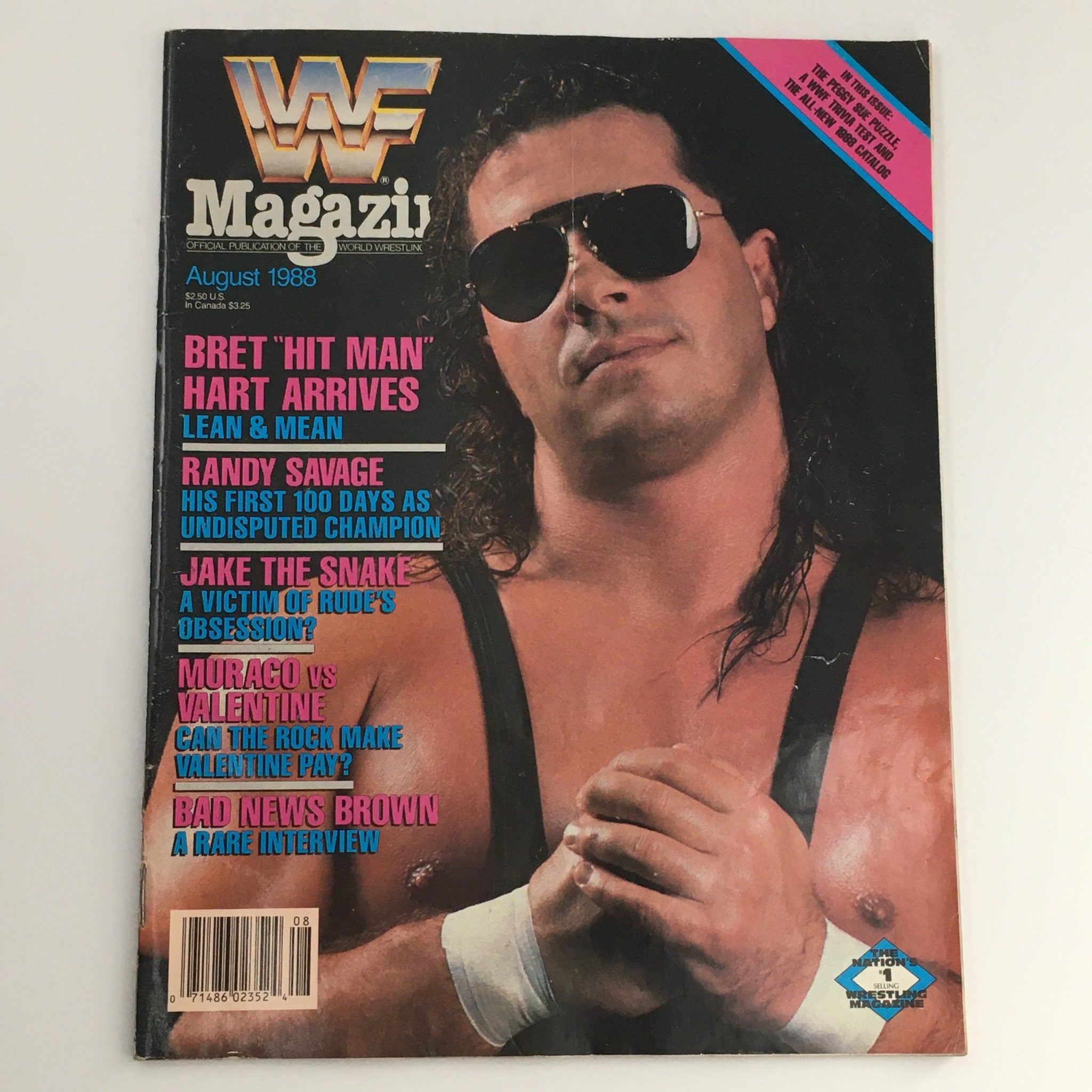 WWF Magazine August 1988 Bret Hart & Randy Savage & Jake The Snake, No Label