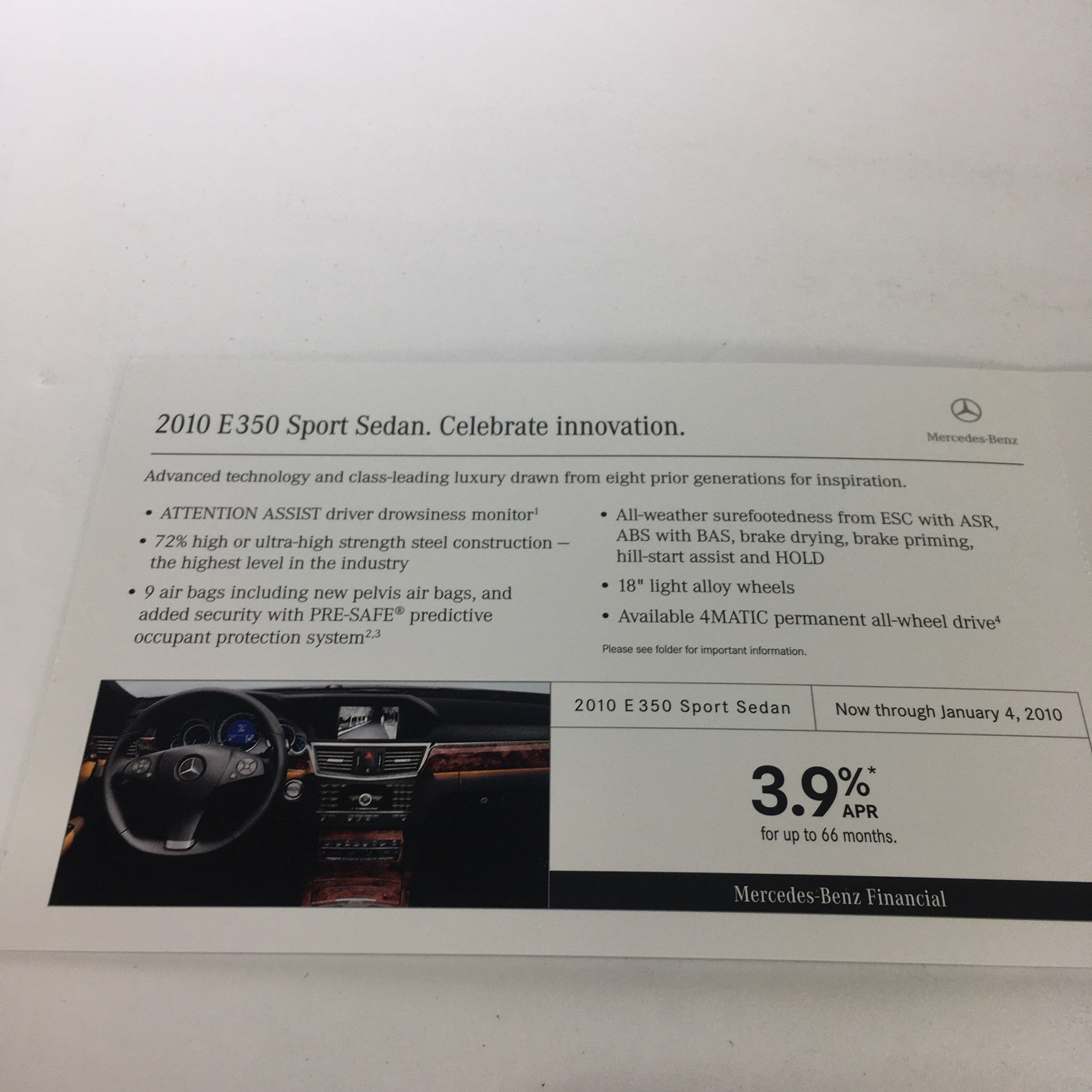 2010 Mercedes-Benz Financial E-350 Sport Sedan Dealership Catalog Brochure