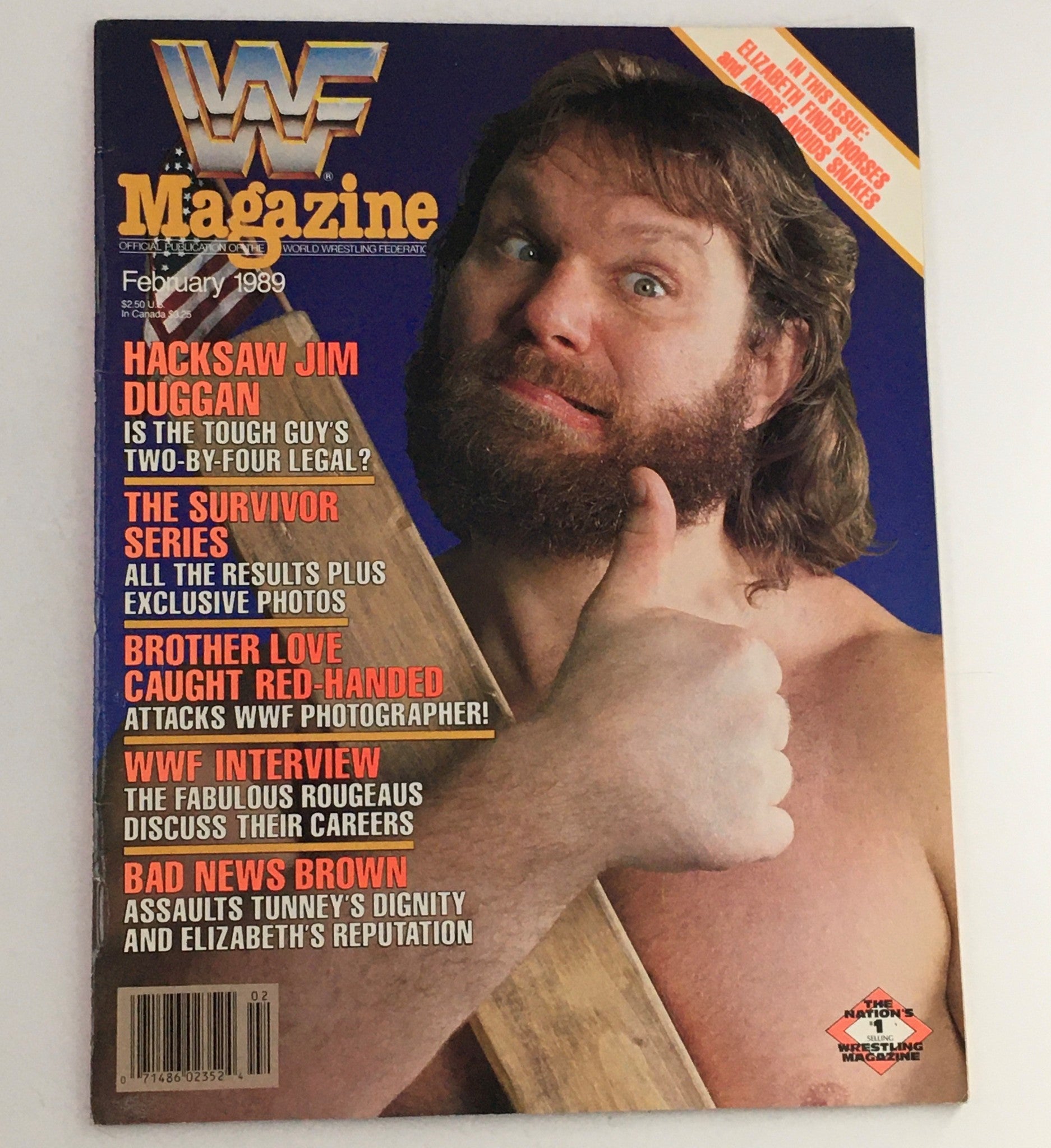 WWF Magazine February 1989 Hacksaw Jim Duggan & Andre The Giant, No Label VG