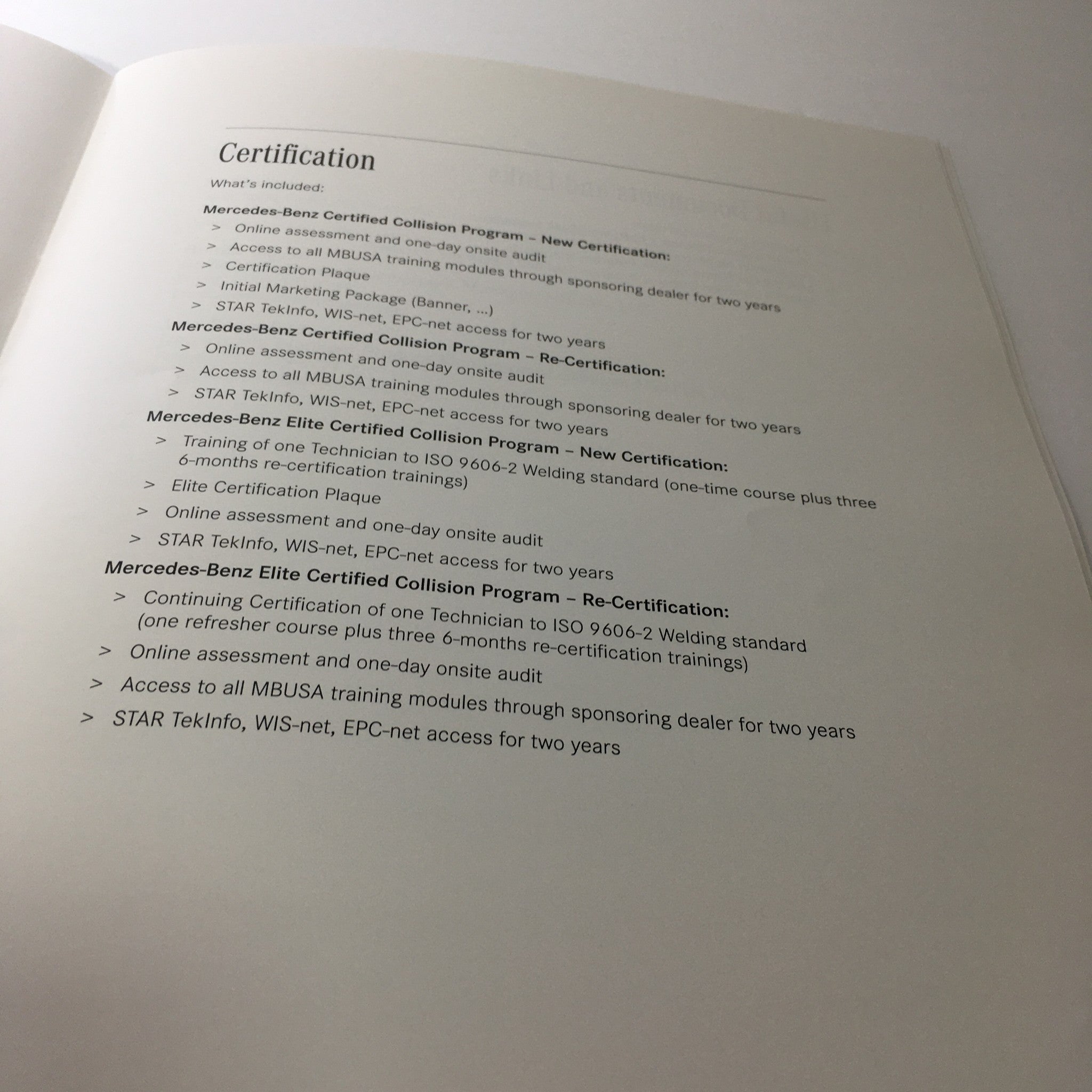 2012 Mercedes-Benz Application Process Certified Collision Program certification overview including requirements and training details.