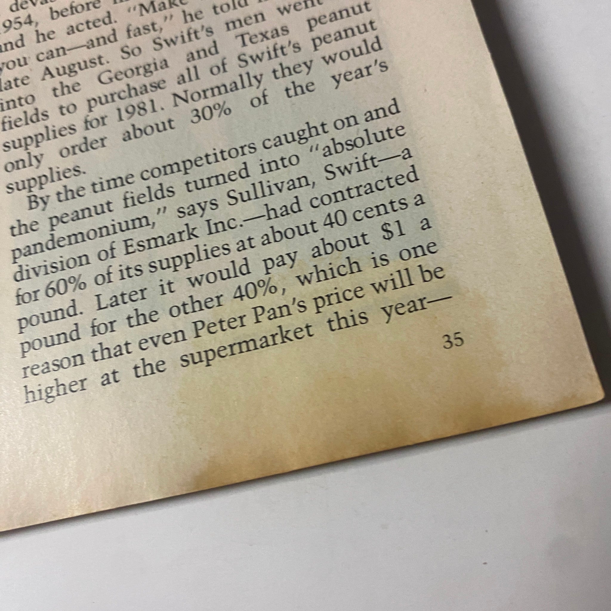 Text excerpt from Forbes Magazine March 16, 1981 discussing supply challenges in the peanut industry. The feature is part of a historical analysis of economic issues in the Midwest.
