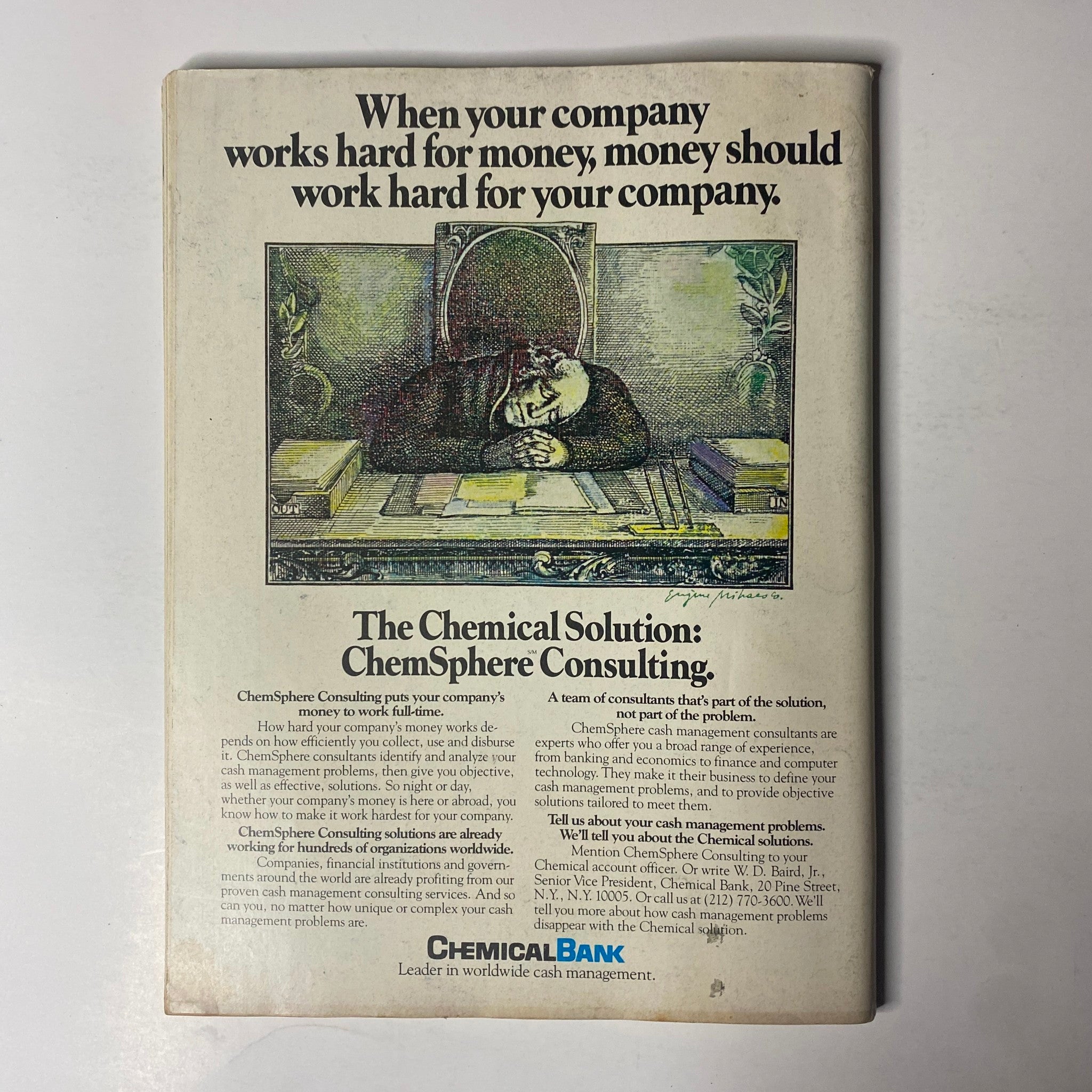 Back cover of Forbes Magazine March 16, 1981 featuring an advertisement for ChemSphere Consulting by Chemical Bank, promoting business efficiency solutions.