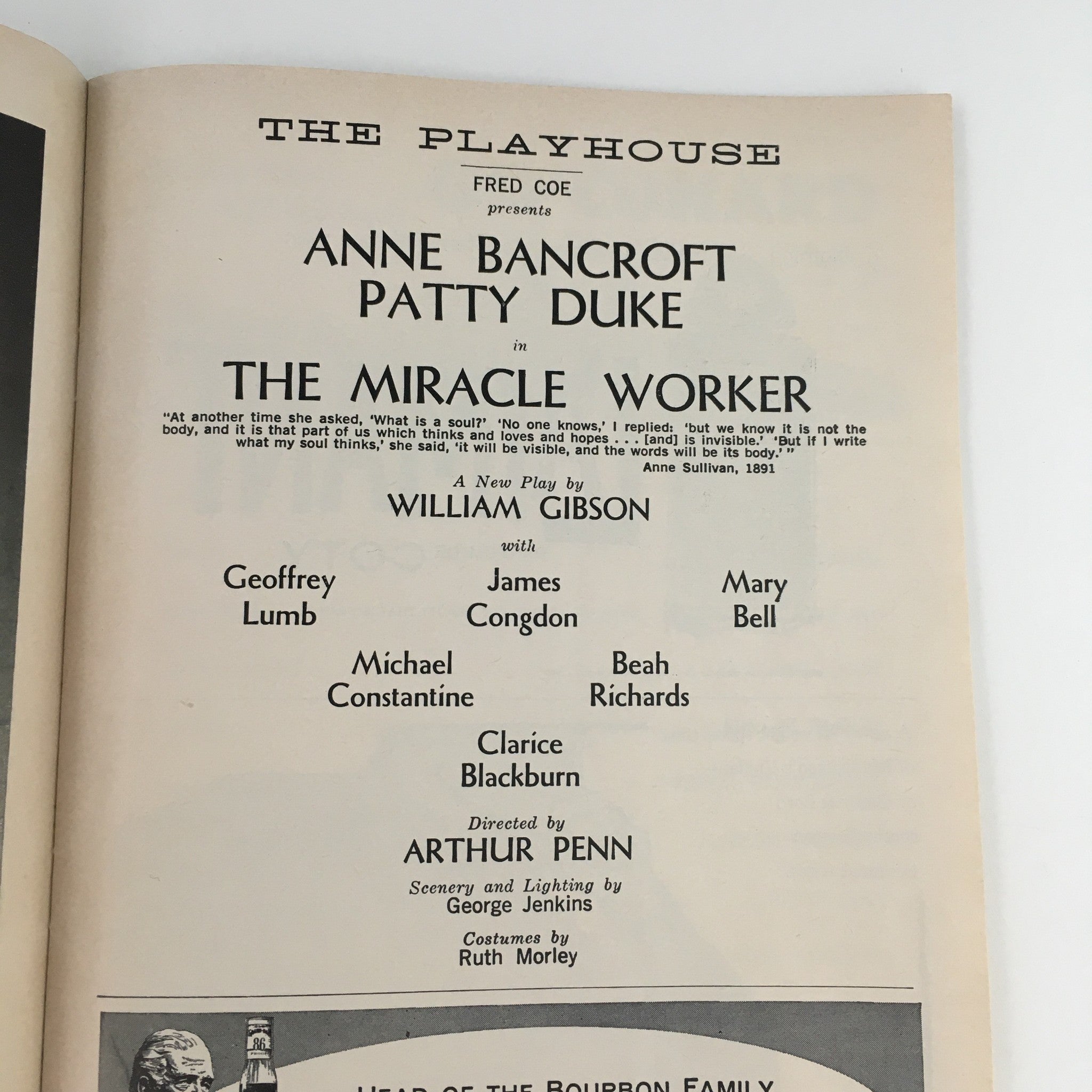 1960 Playbill The Miracle Worker by Arthur Penn at The Playhouse