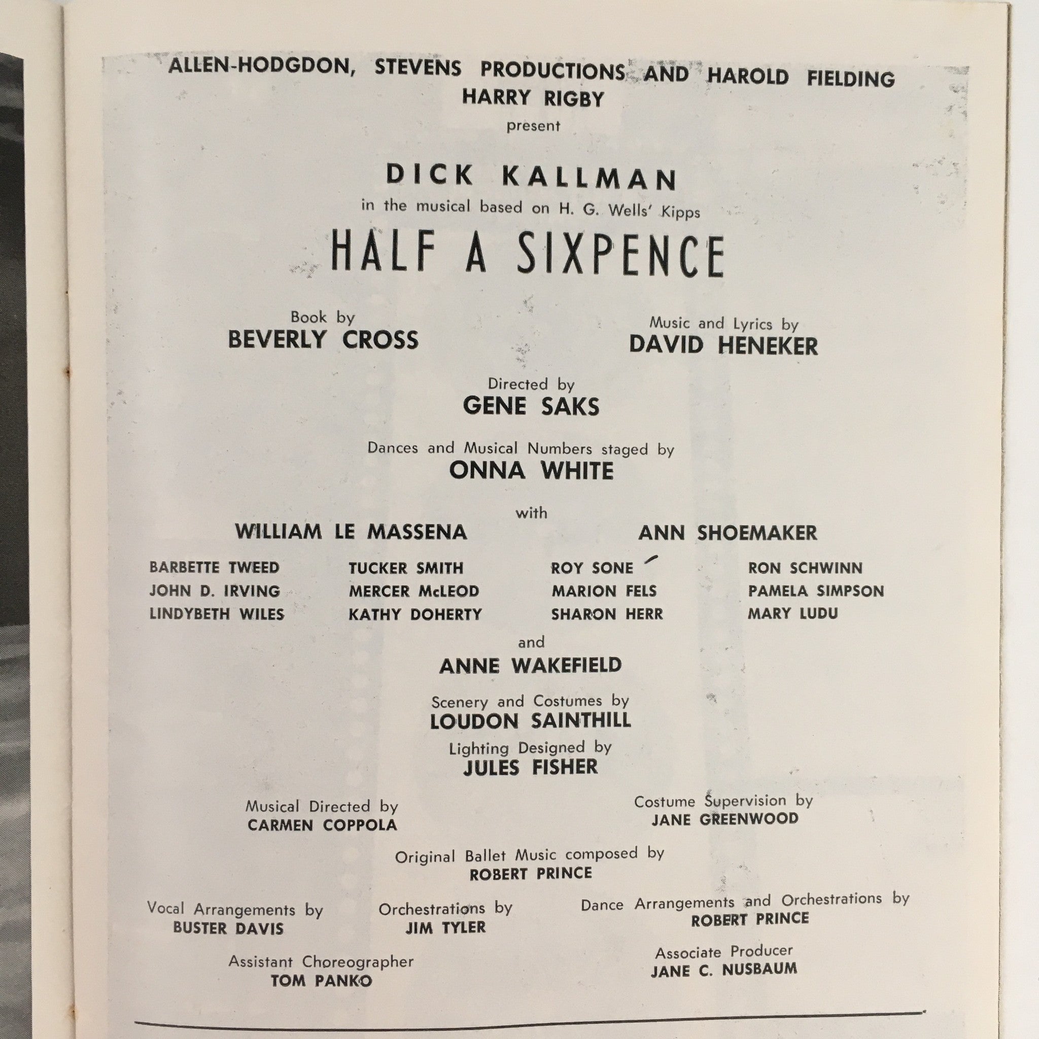 1967 Playbill Dick Kallman's Half A Sixpence Musical at Forrest Theatre