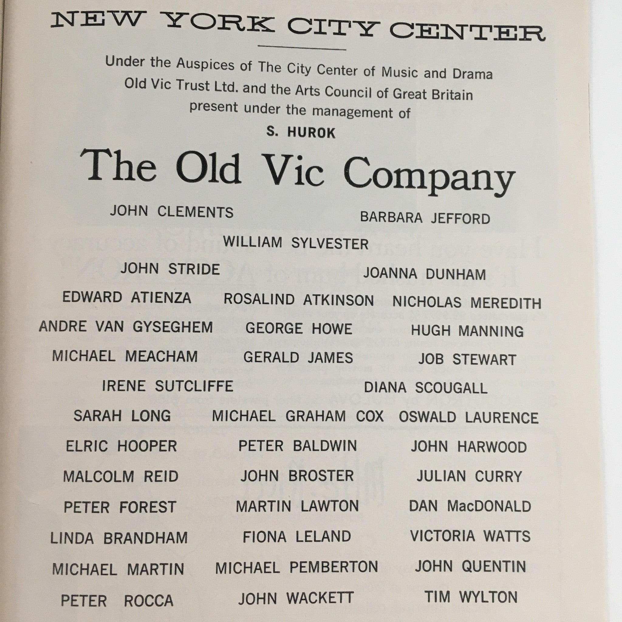 1962 Playbill The Old Vic Company Broadway at New York City Center