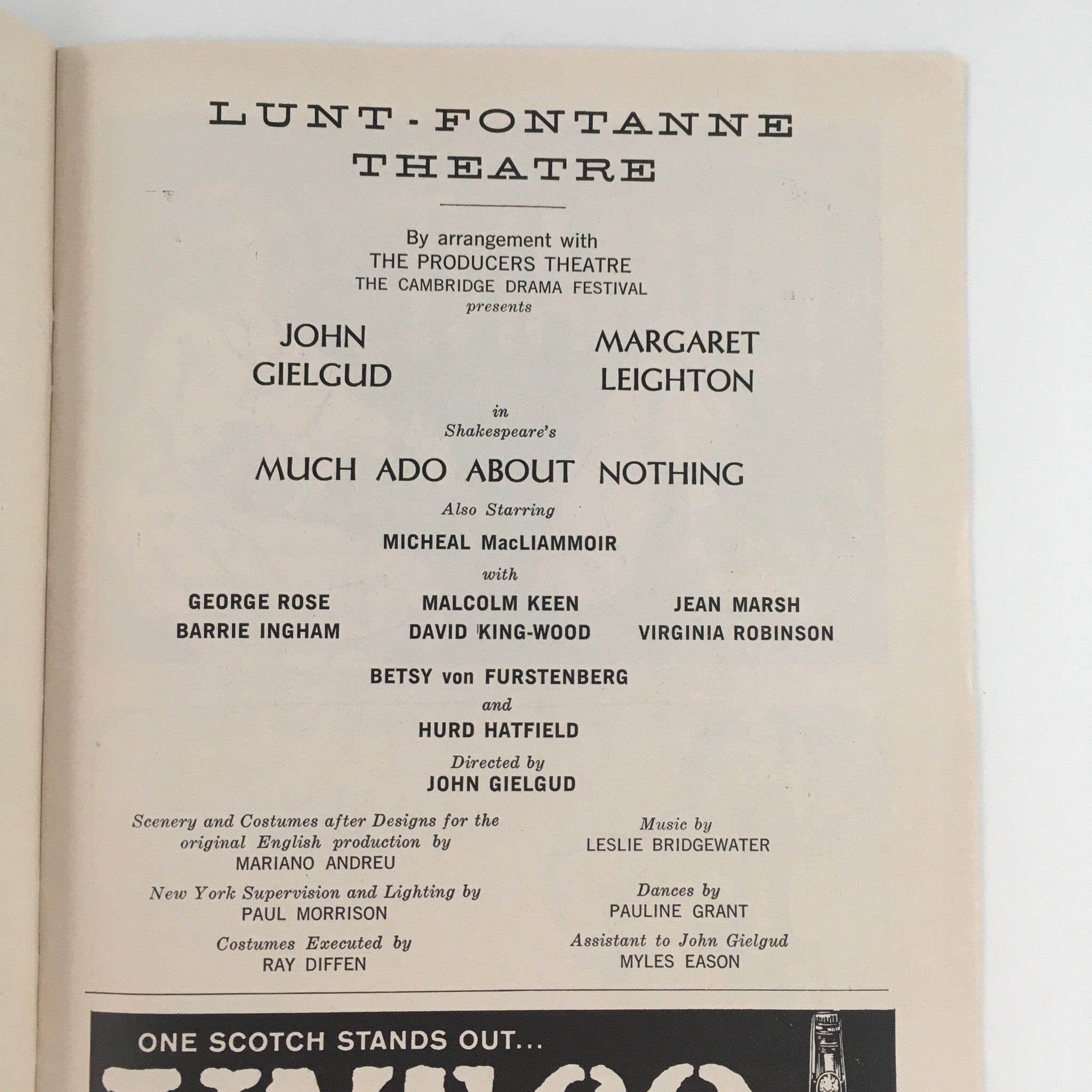 1959 Playbill Much Ado About Nothing Broadway at Lunt-Fontanne Theatre