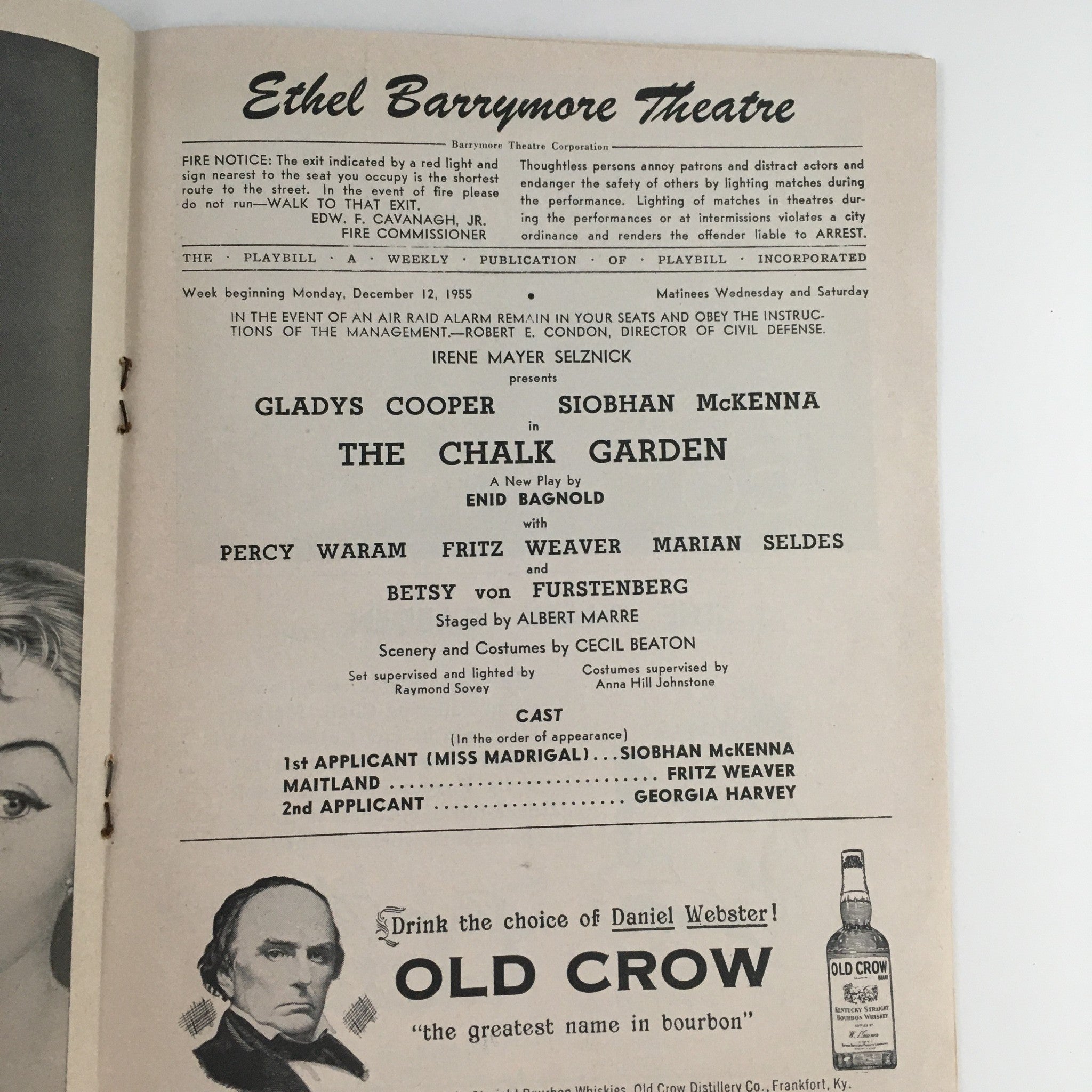 1955 Playbill The Chalk Garden Broadway at Ethel Barrymore Theatre