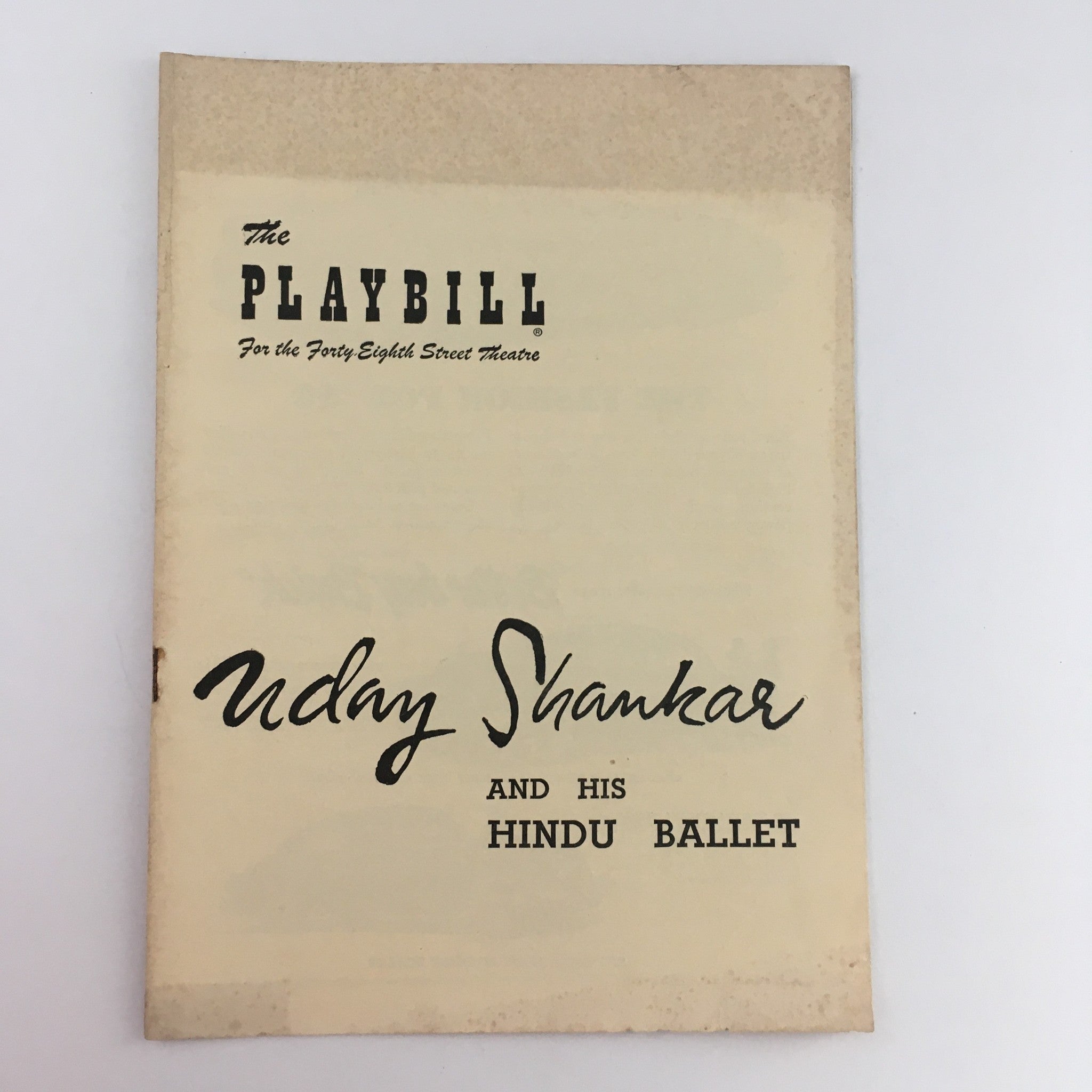 1949 Playbill Uday Shankar and His Hindu Ballet at Forty-Eight Street Theatre