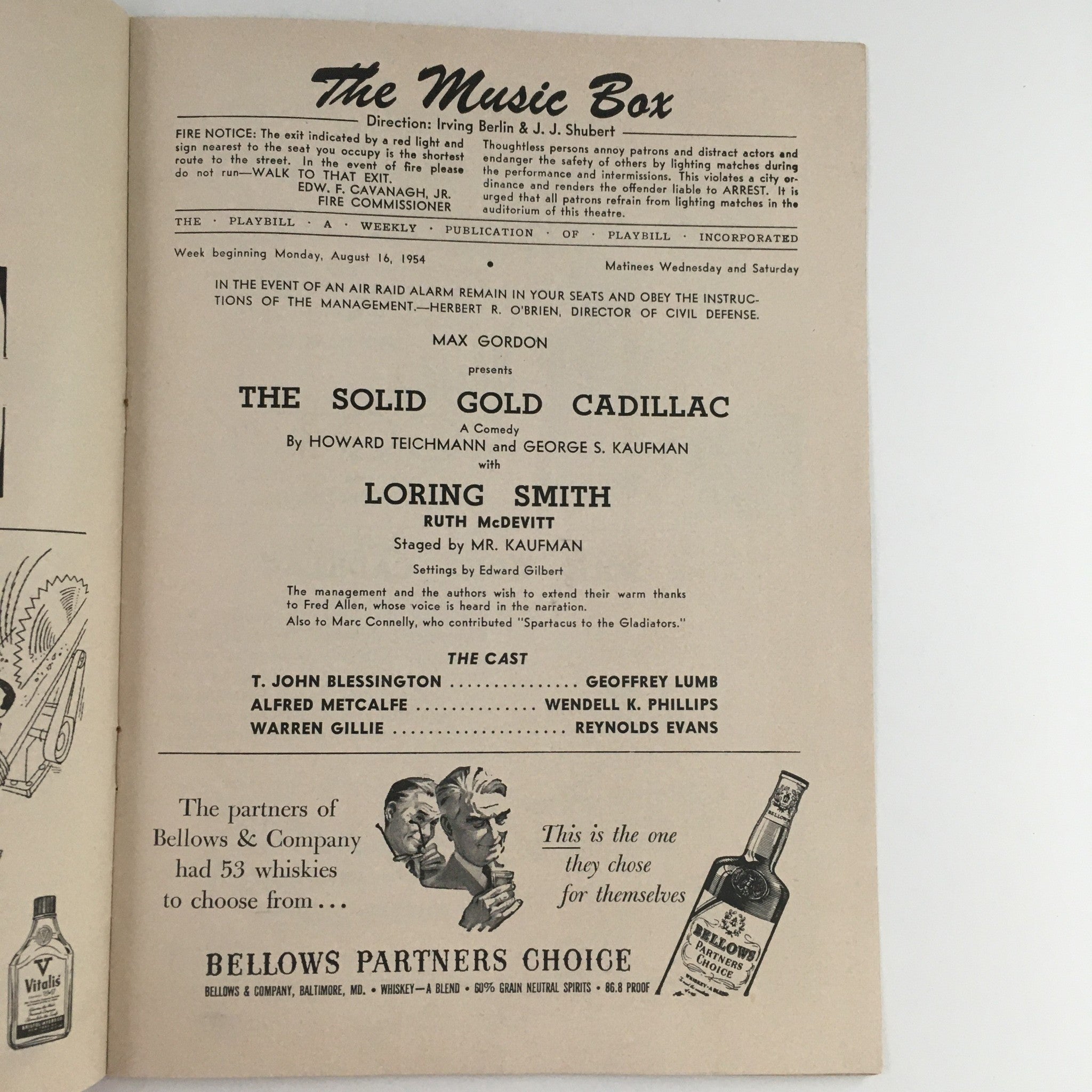 1955 Playbill The Solid Gold Cadillac Broadway at The Music Box