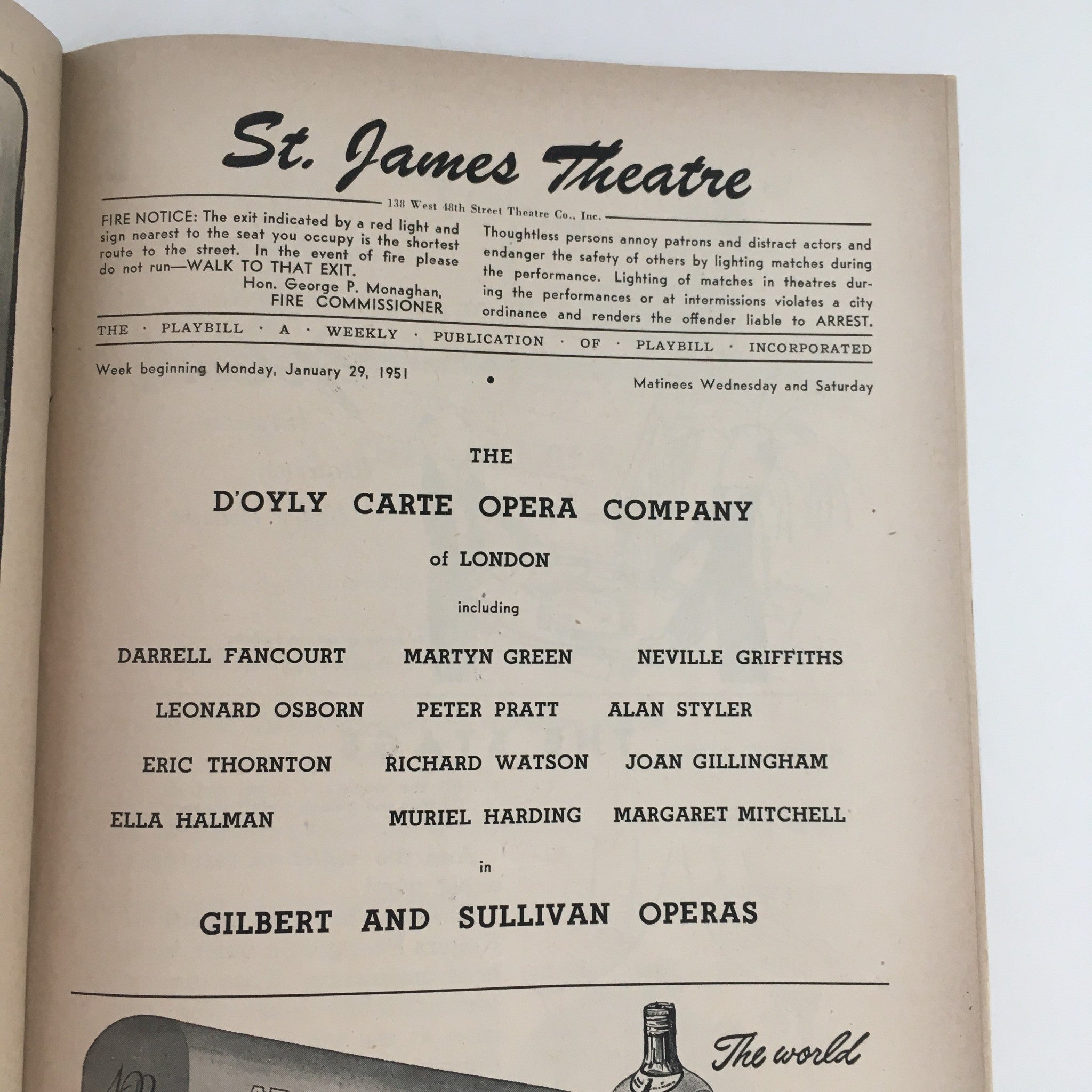 1951 Playbill D'Oyly Carte Opera Company Broadway at St. James Theatre