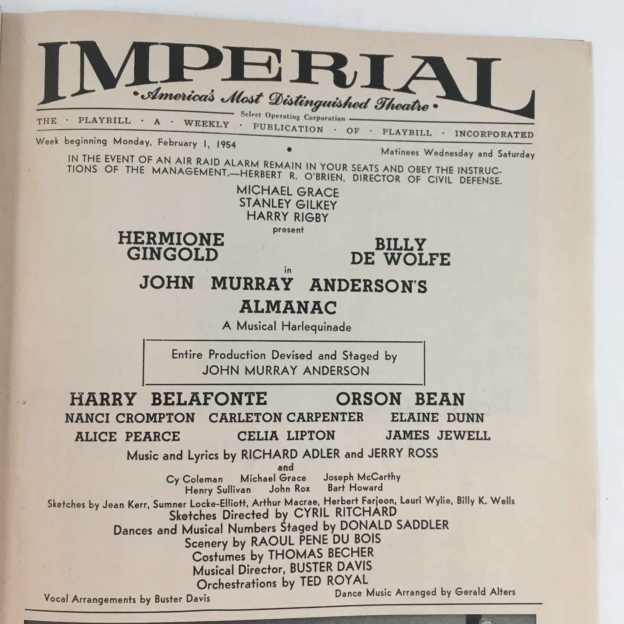 1954 Playbill John Murray Anderson's Almanac Broadway at Imperial Theatre