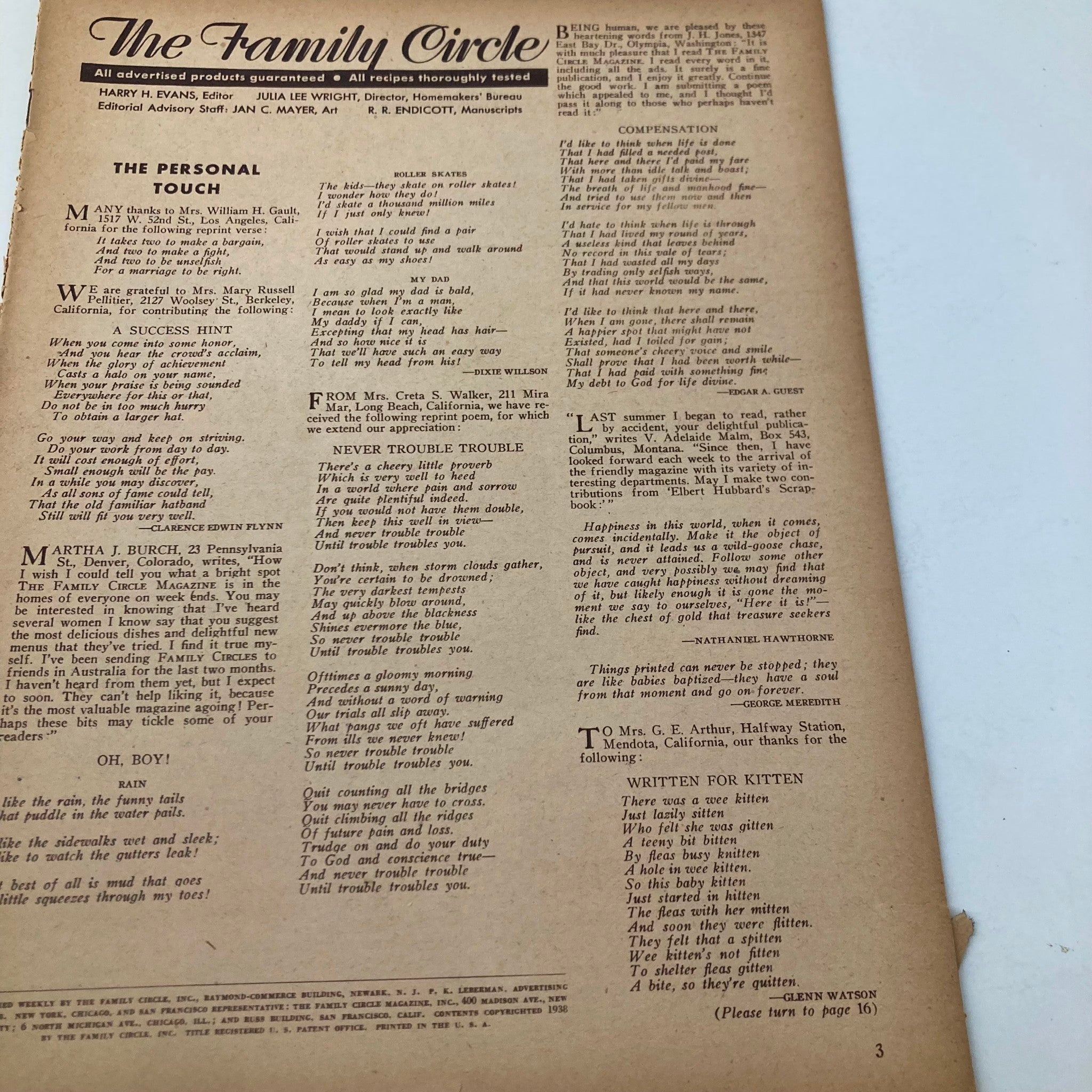 VTG The Family Circle Magazine February 4 1938 Janet Lee Hutchinson No Label