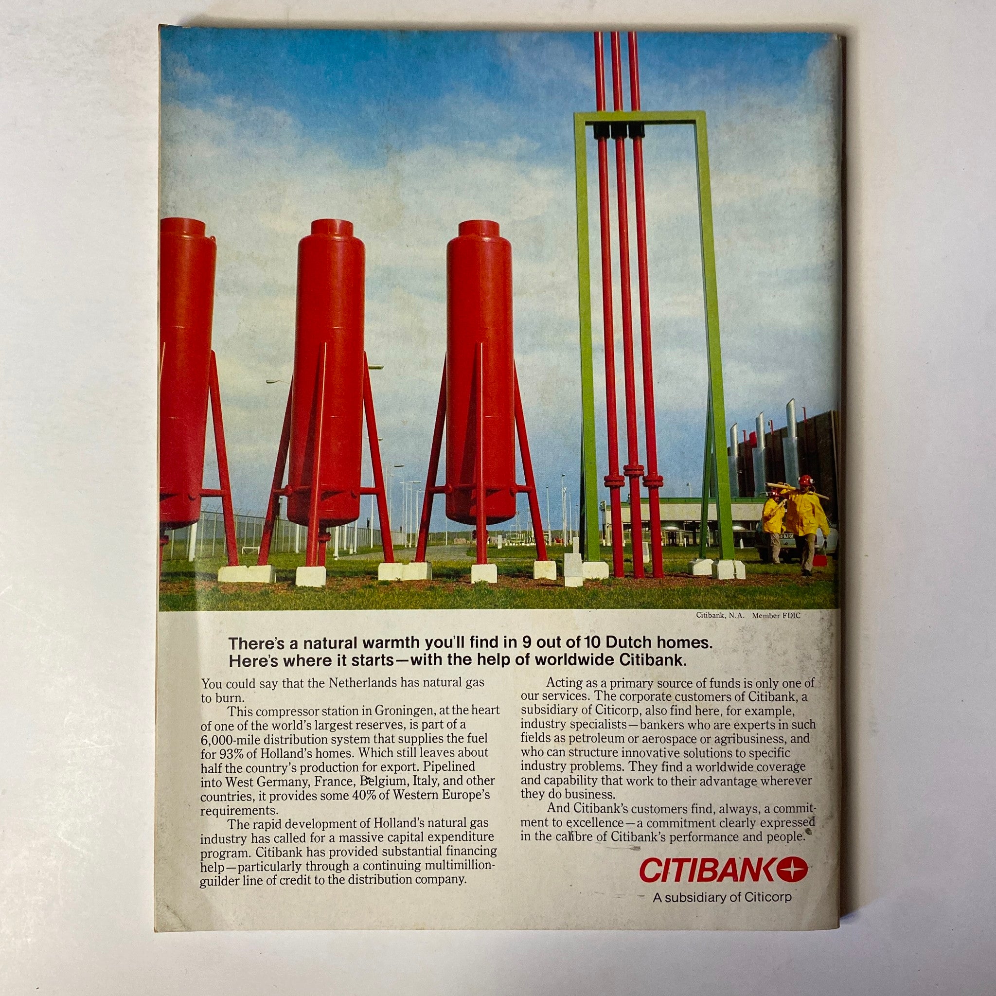 Back cover of Forbes Magazine, April 3, 1978 featuring a Citibank advertisement related to natural gas development in the Netherlands.
