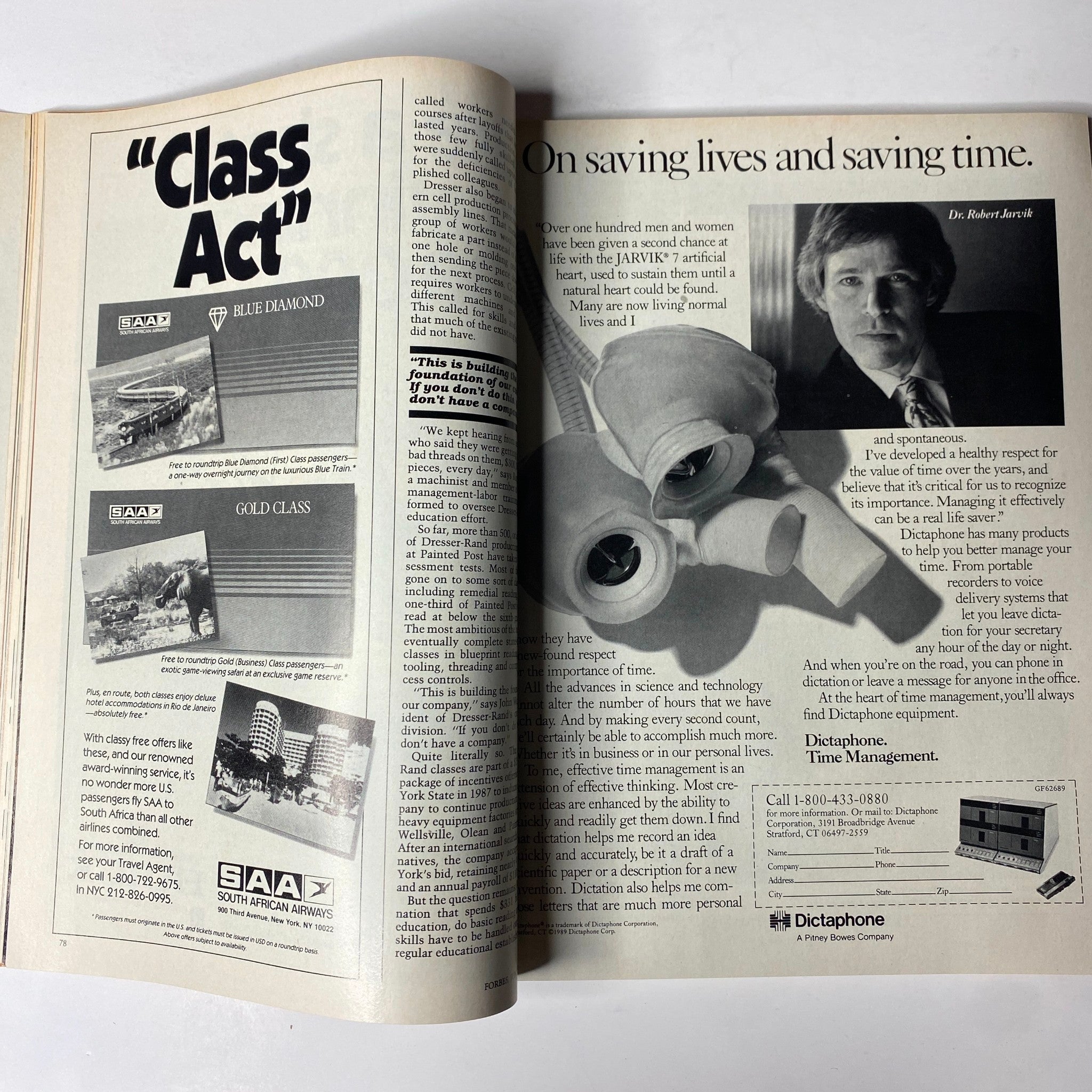 Forbes Magazine June 26, 1989 showcasing an advertisement and article about time management and effective productivity.