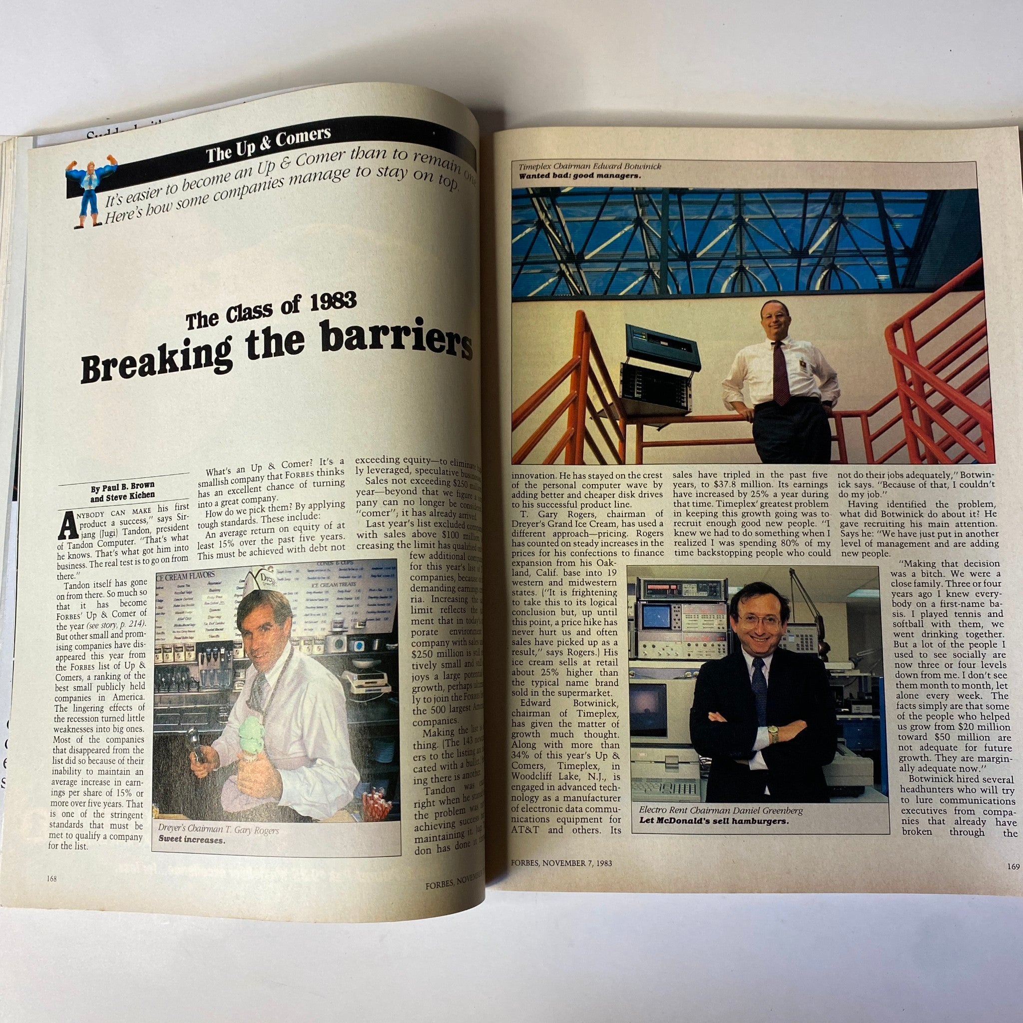 Forbes Magazine November 7, 1983 article titled 'Up & Comers, Class of 1983' discussing successful companies and their strategies for success.