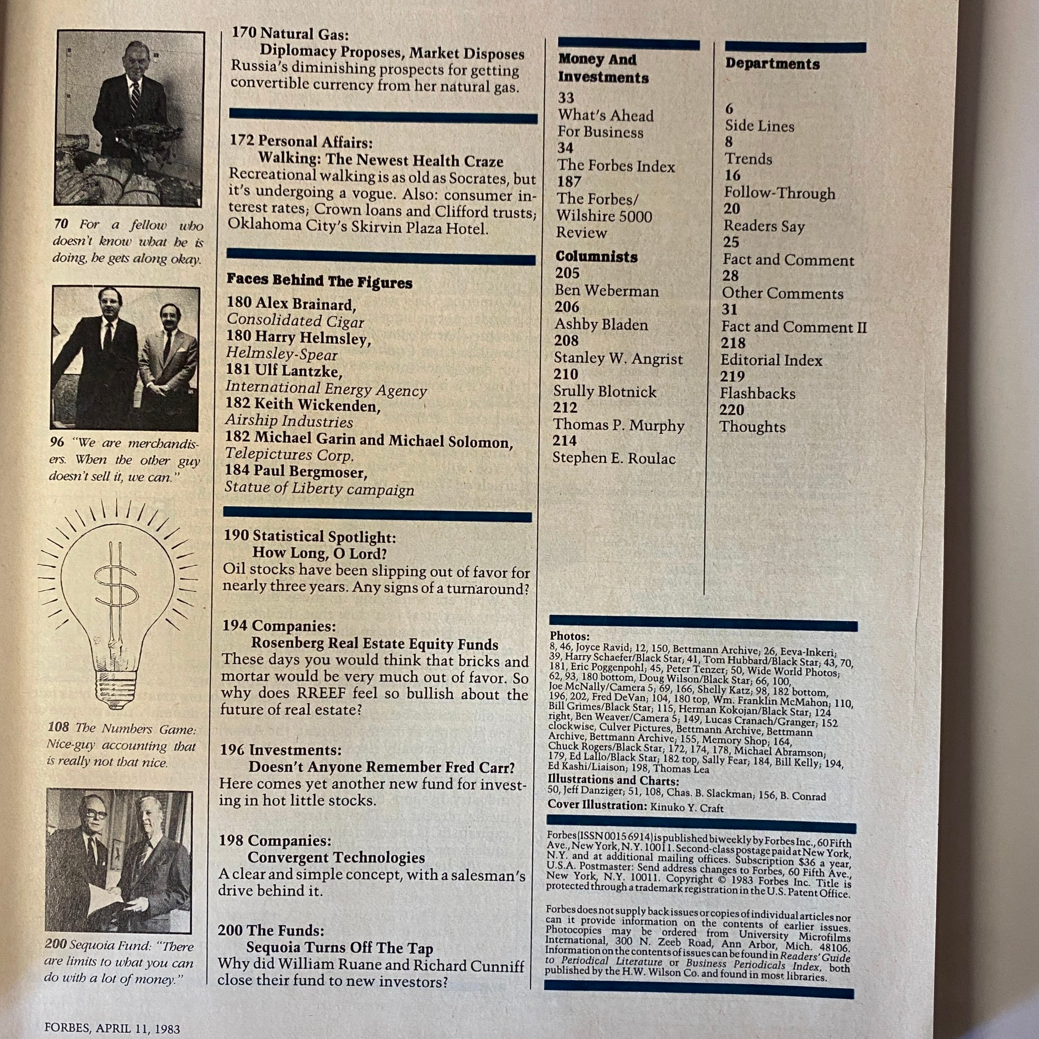 Forbes Magazine April 11, 1983 - Page detailing financial insights and personal affairs, highlighting statistics and key figures in the economic landscape.
