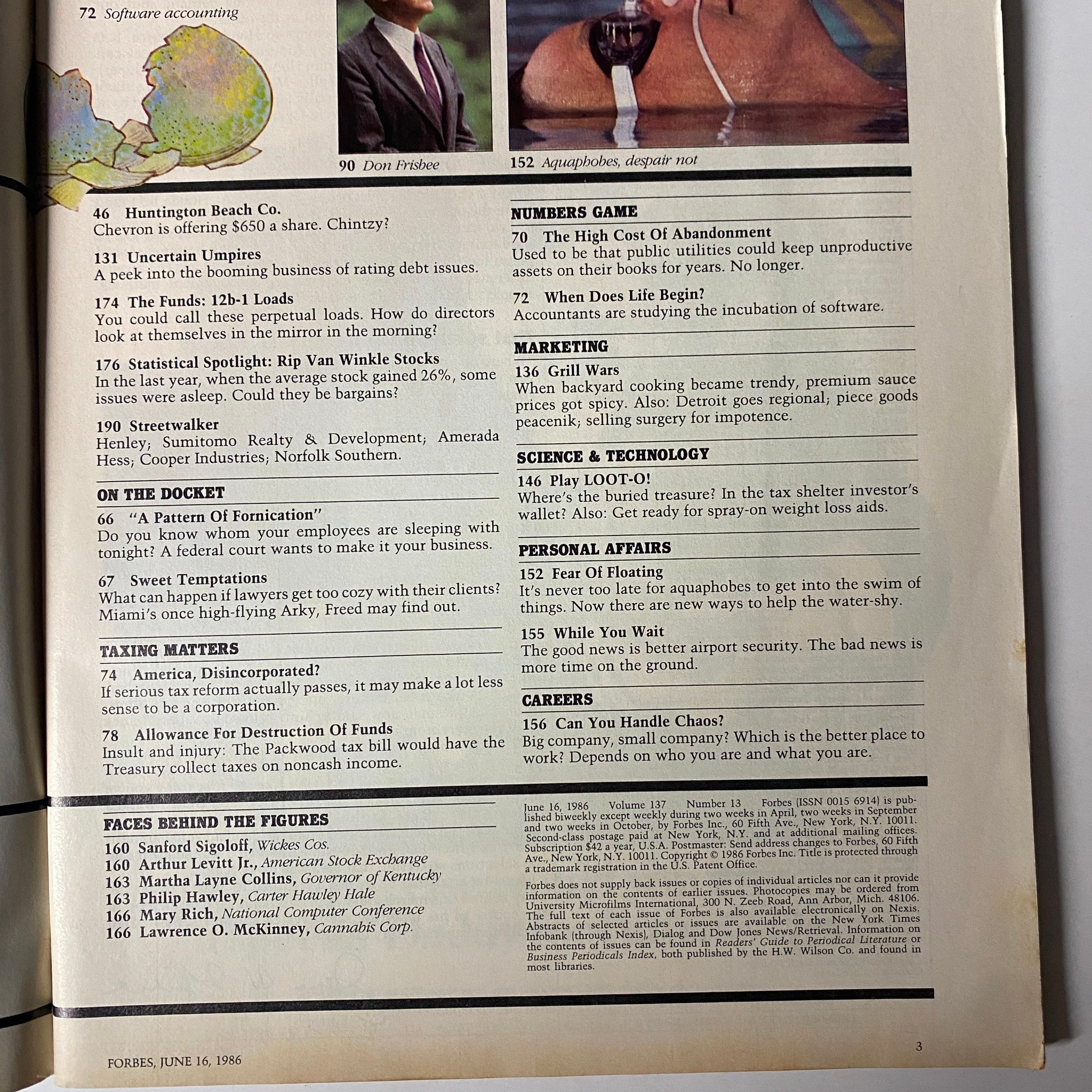 Forbes Magazine June 16, 1986 featuring an extensive article on productivity and corporate efficiency with visual elements.