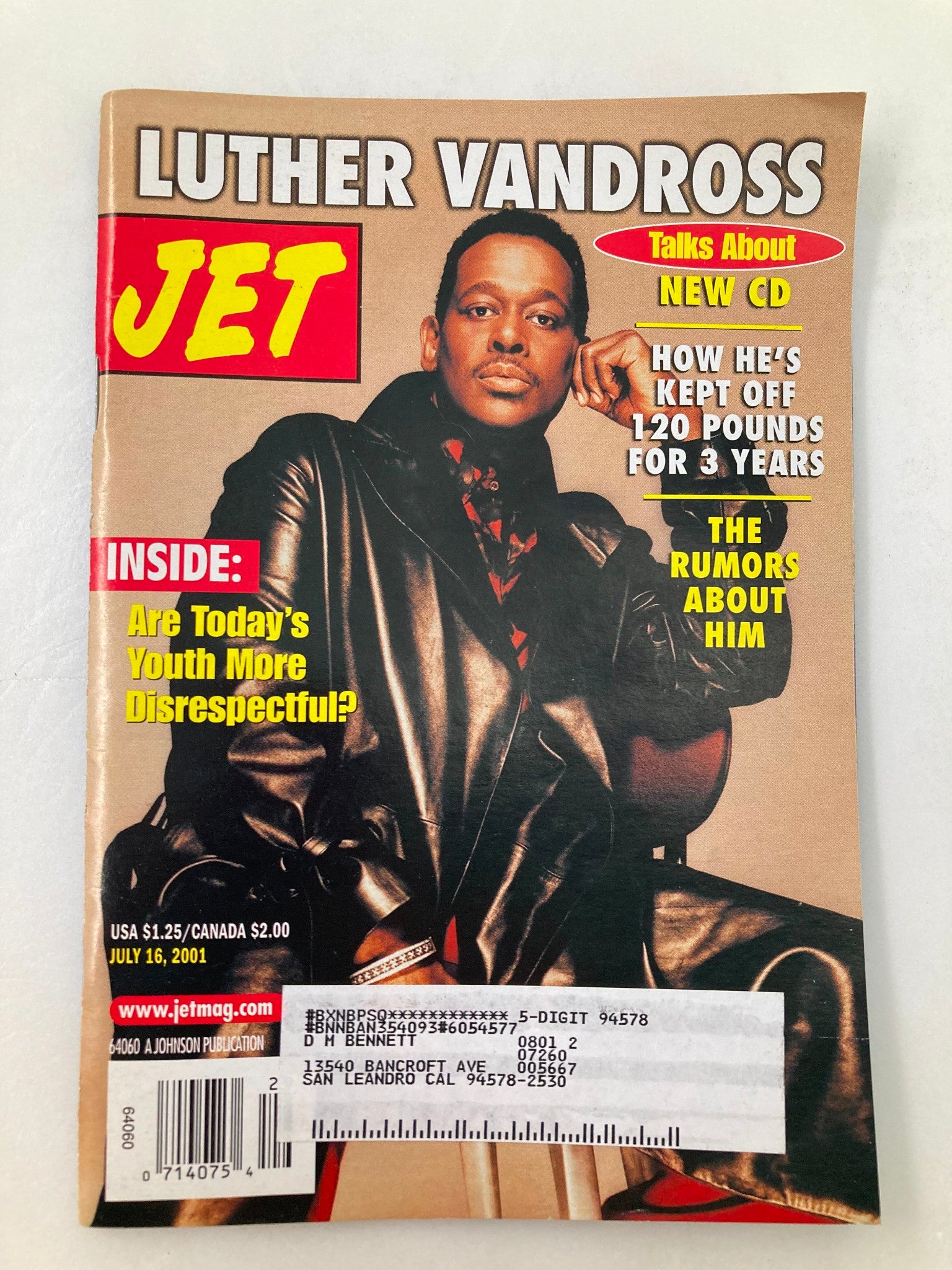 Jet Magazine July 16 2001 Vol 100 #5 Luther Vandross and Garcelle Beauvais