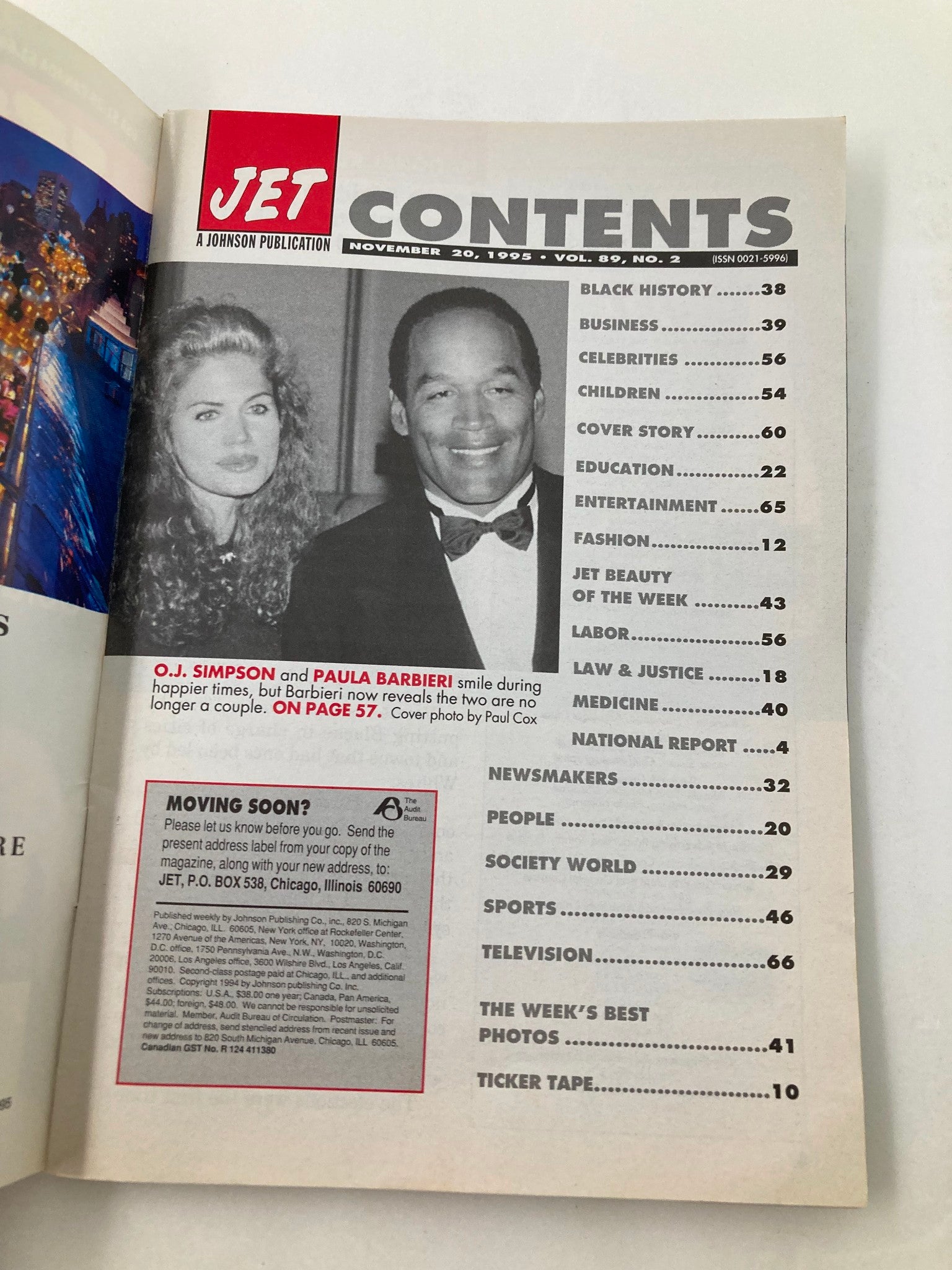 Jet Magazine November 20 1995 Vol 89 #2 Tina Turner, OJ Simpson, Paula Barbieri