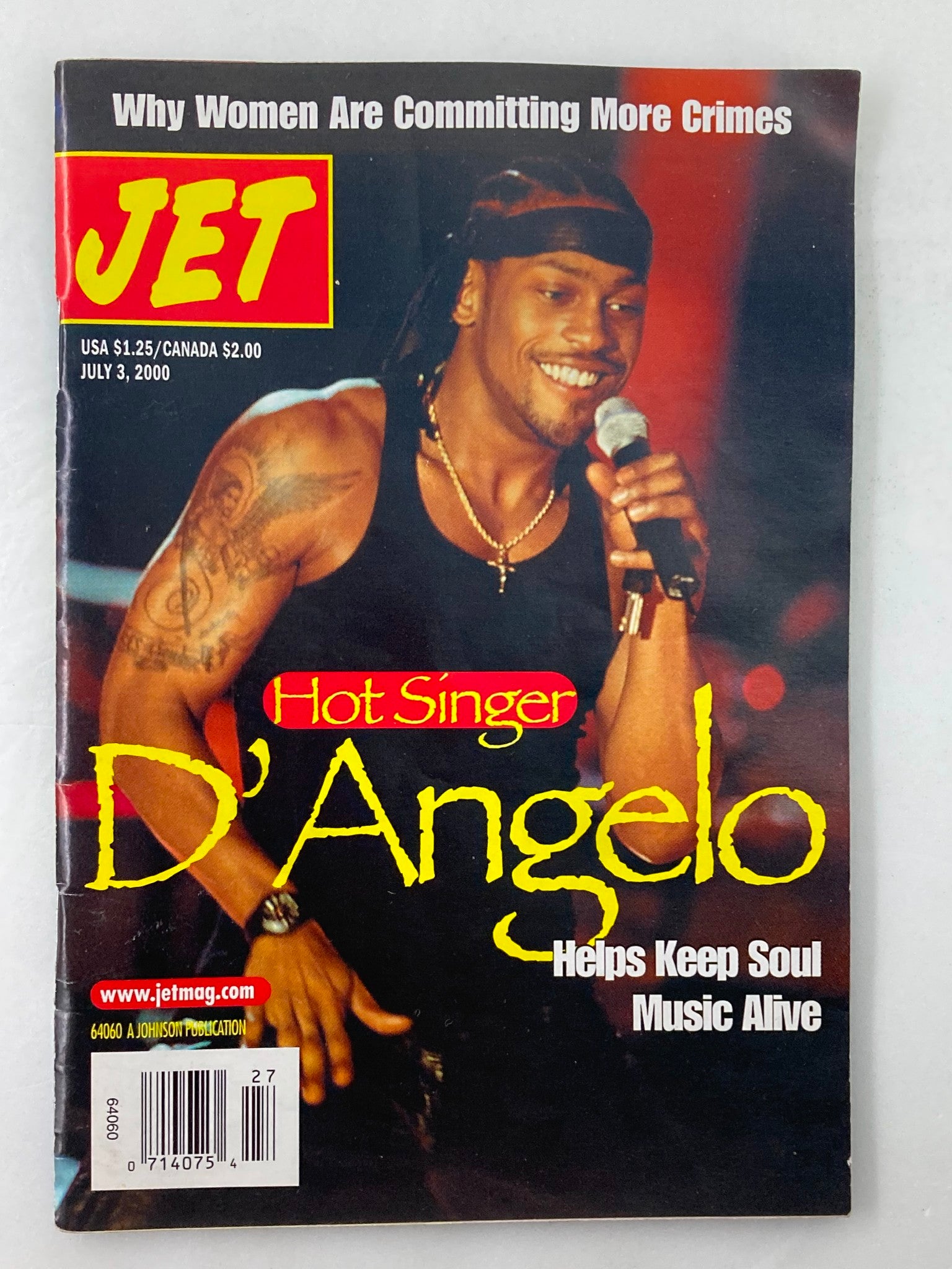 Cover of Jet Magazine, July 3, 2000, Volume 98, Issue #4, featuring D'Angelo and Tiger Woods