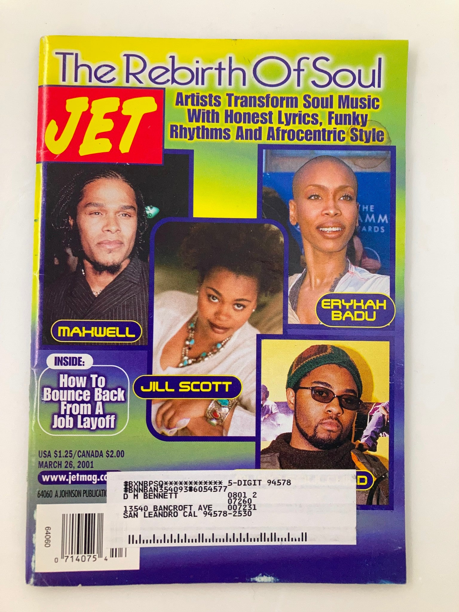 Jet Magazine March 26 2001 Vol 99 #15 Maxwell, Jill Scott and Erykah Badu