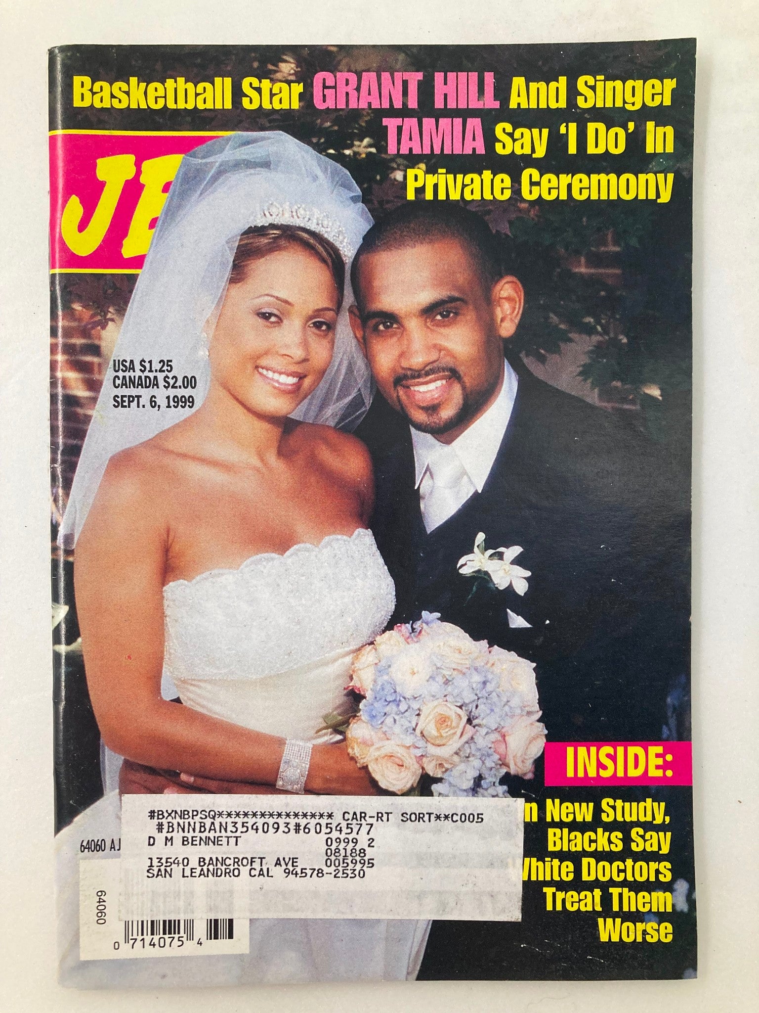 Jet Magazine September 6 1999 Vol 96 #14 NBA Star Grant Hill and Singer Tamia