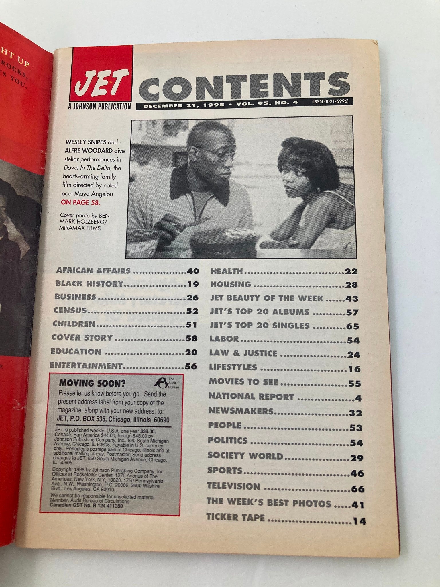 Jet Magazine December 21 1998 Vol 95 #4 Wesley Snipes and Alfre Woodard