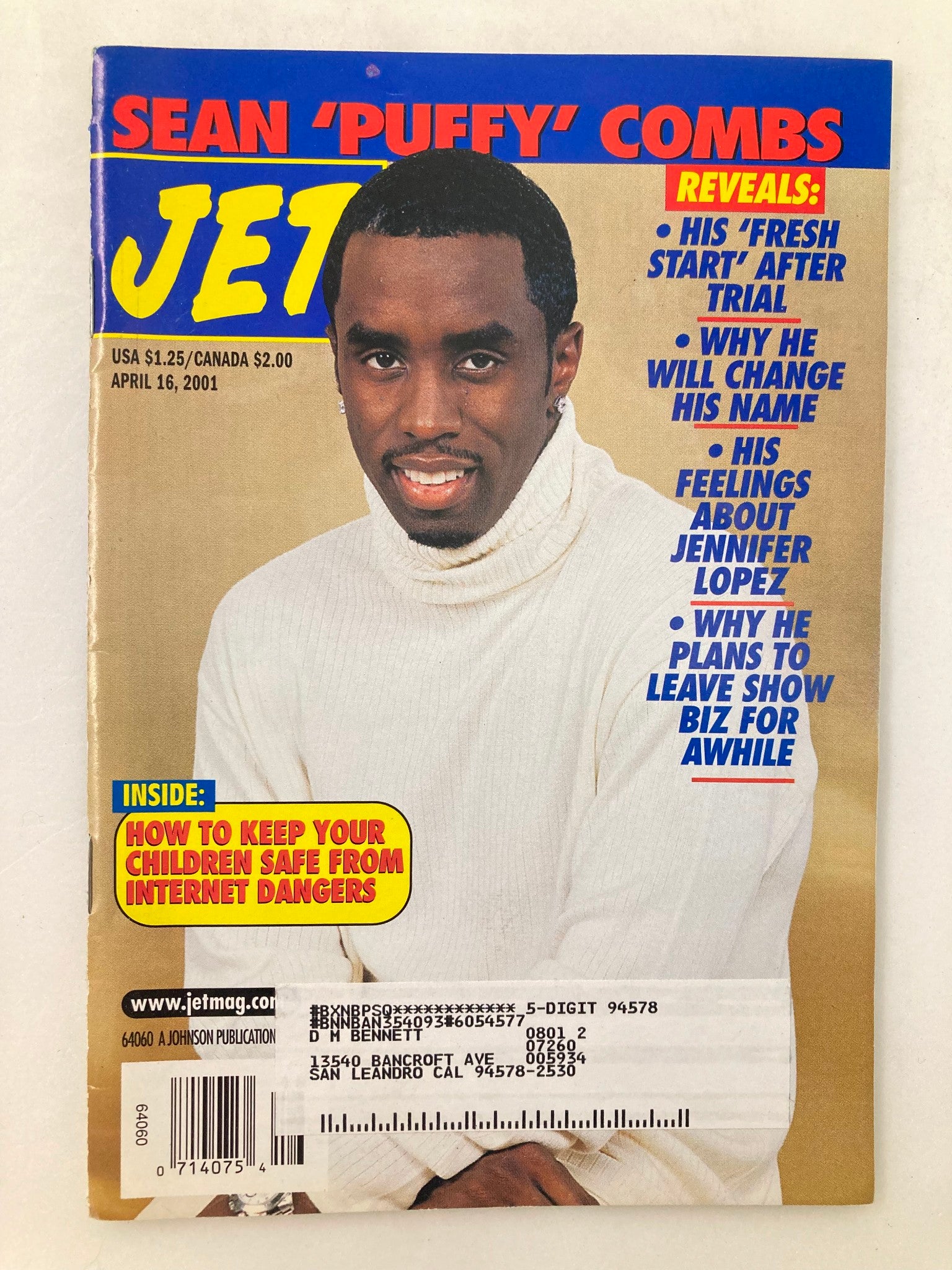 Jet Magazine April 16 2001 Vol 99 #18 Sean 'Puffy' Combs His 'Fresh Start'