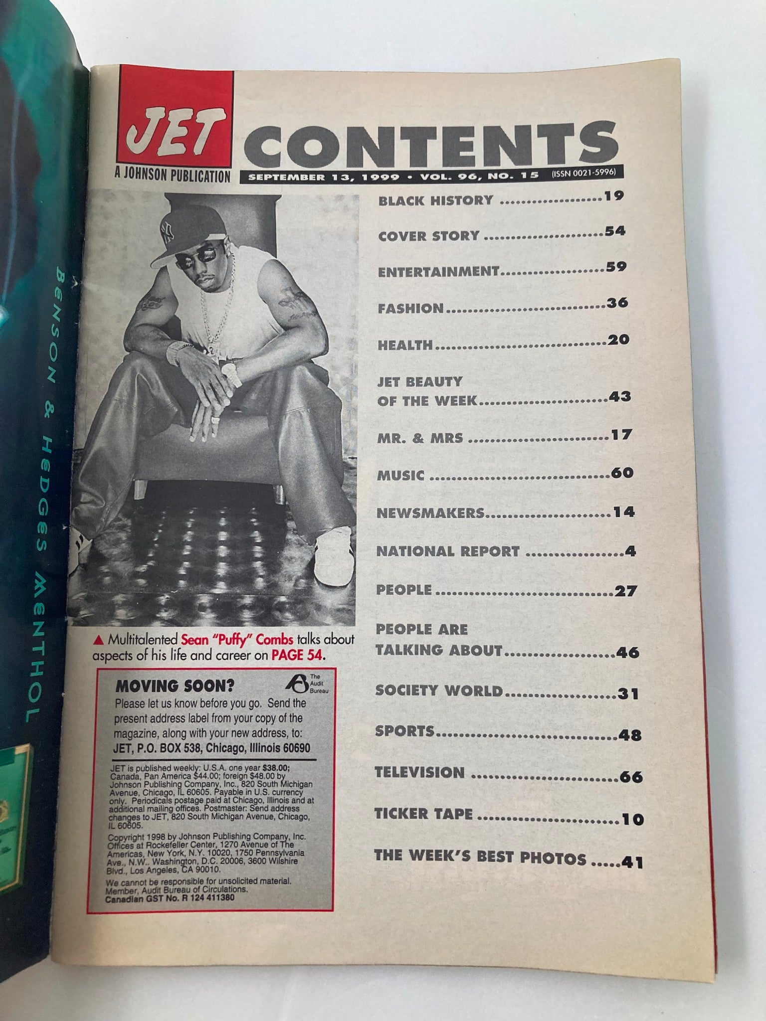 Jet Magazine September 13 1999 Vol 96 #15 Sean 'Puffy' Combs He's a Role Model