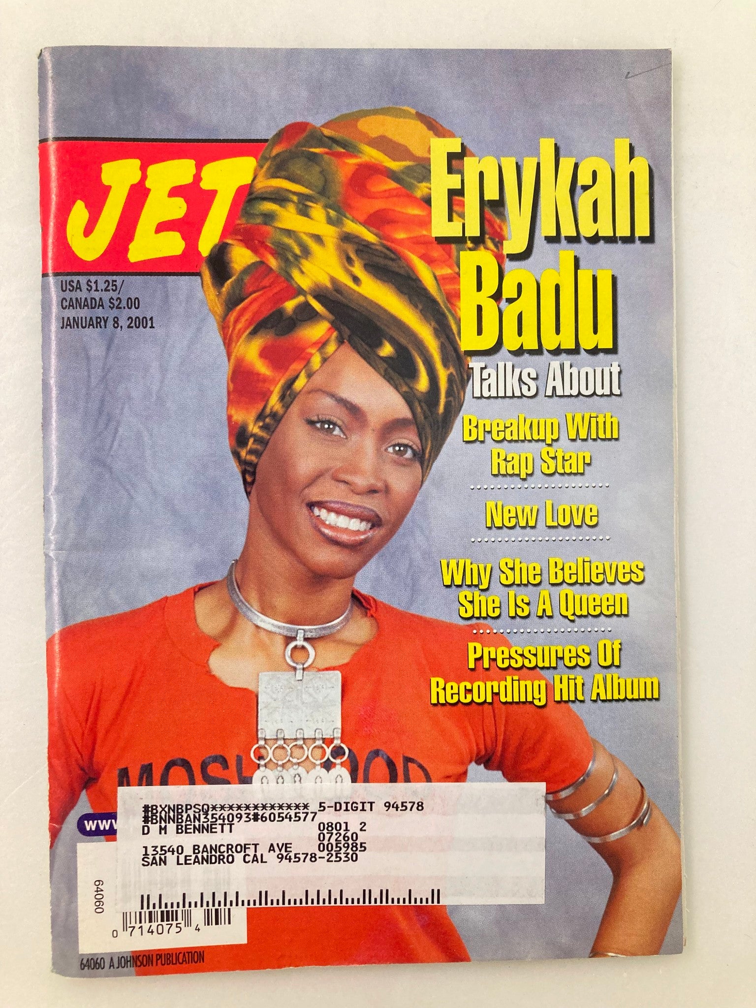 Jet Magazine January 8 2001 Vol 99 #4 Erykah Badu, Maya Angelou & Bill Clinton