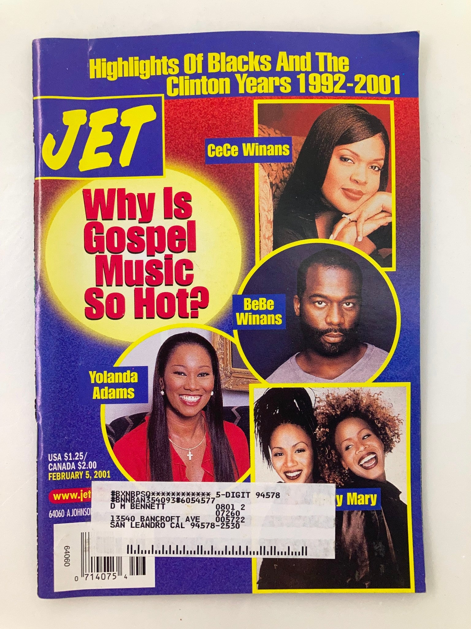 Jet Magazine February 5 2001 Vol 99 #8 CeCe & BeBe Winans, Yolanda Adams