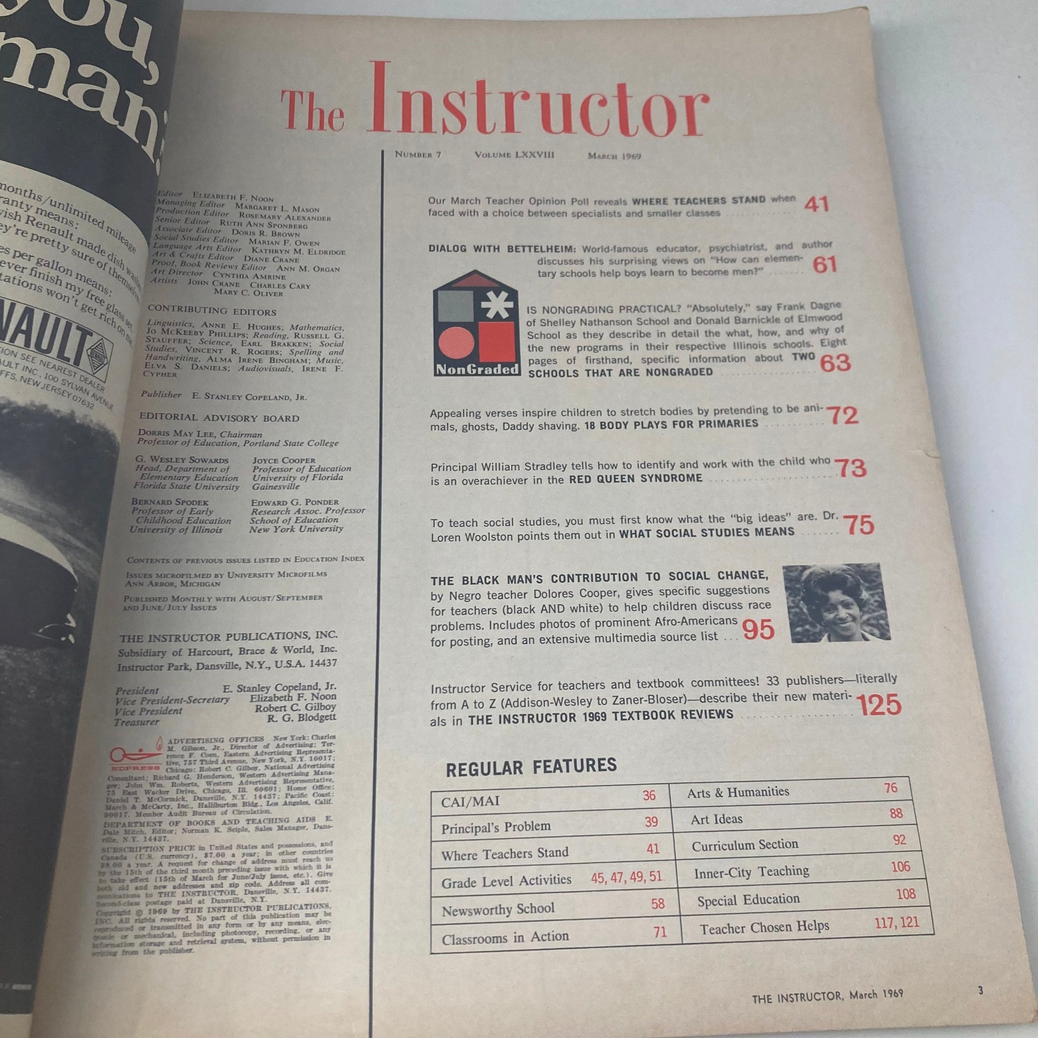 VTG The Instructor Magazine March 1969 Head - Amedeo Modiglani 1912 No Label