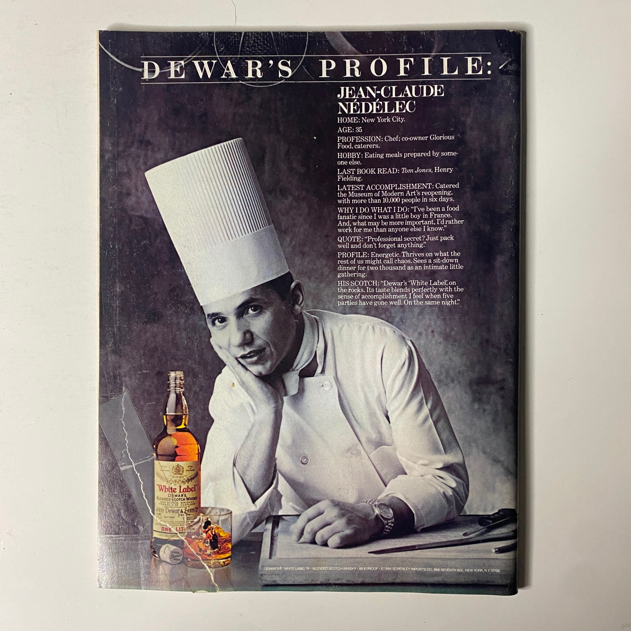 Cover of Forbes Magazine January 28, 1985 highlighting Dewar's Profile featuring chef Jean-Claude Nédélec, an illustration important for vintage magazine collectors.