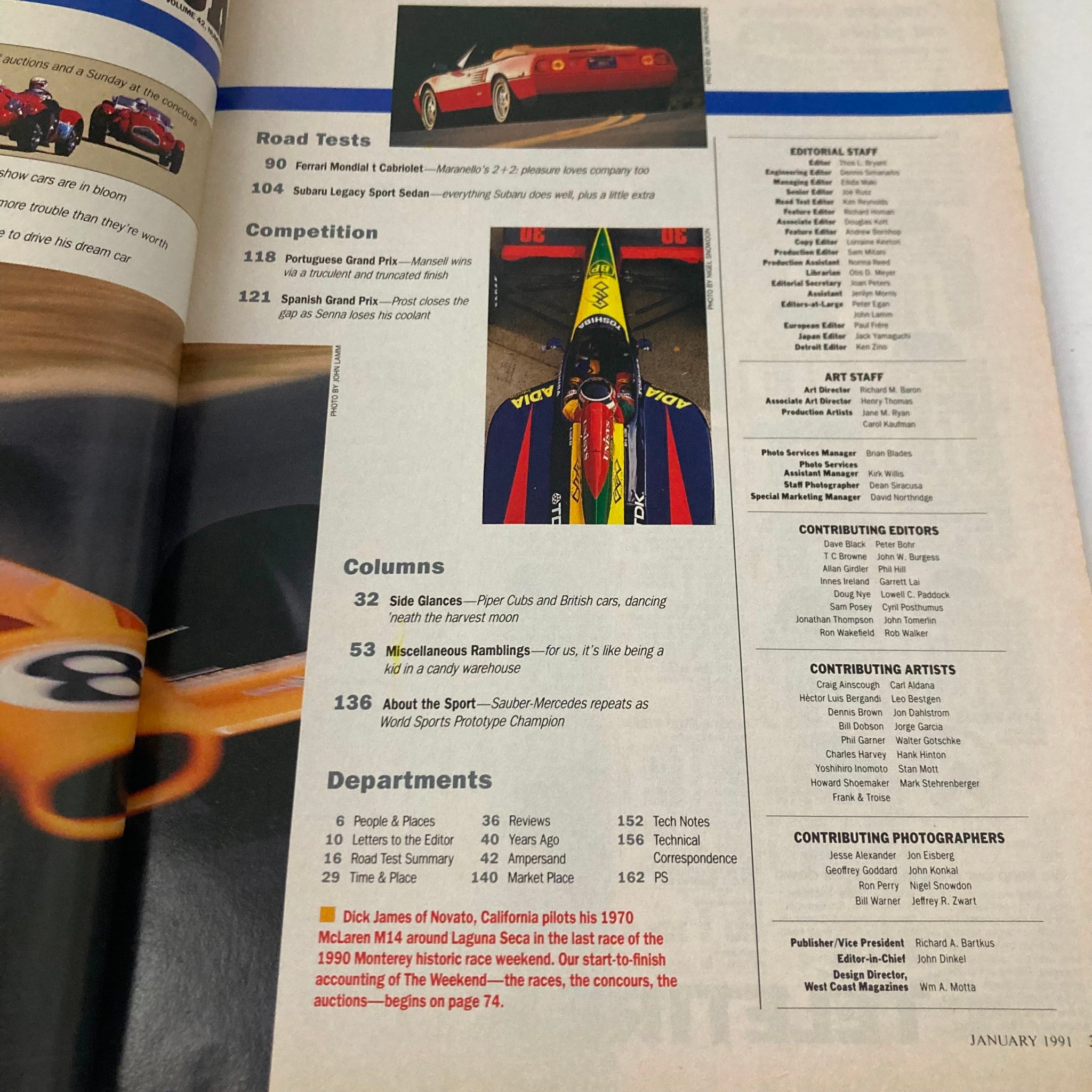 Road & Track Magazine January 1991 European Supertest German Thundercars