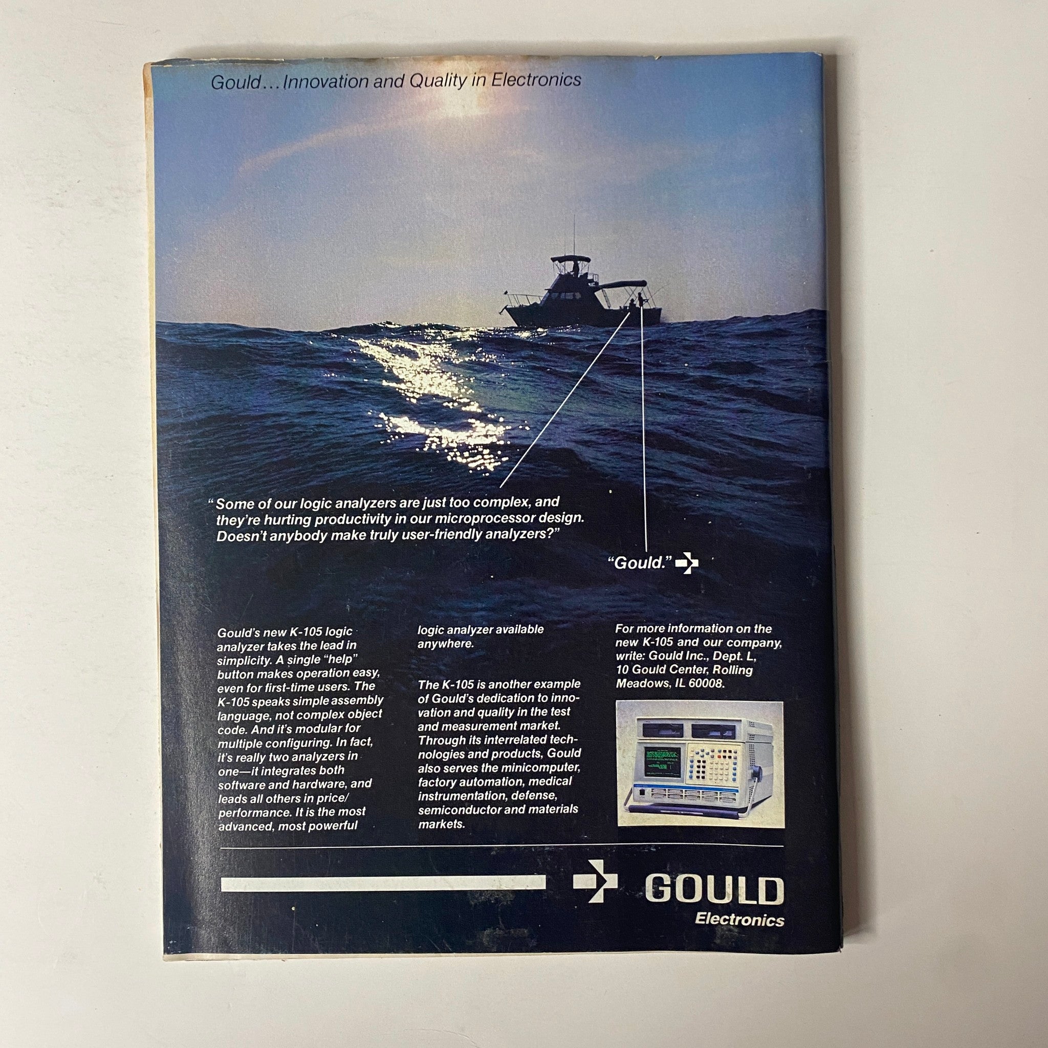 Back cover of Forbes Magazine February 13, 1984, advertising Gould Electronics with a focus on innovation and user-friendly technology in electronics.