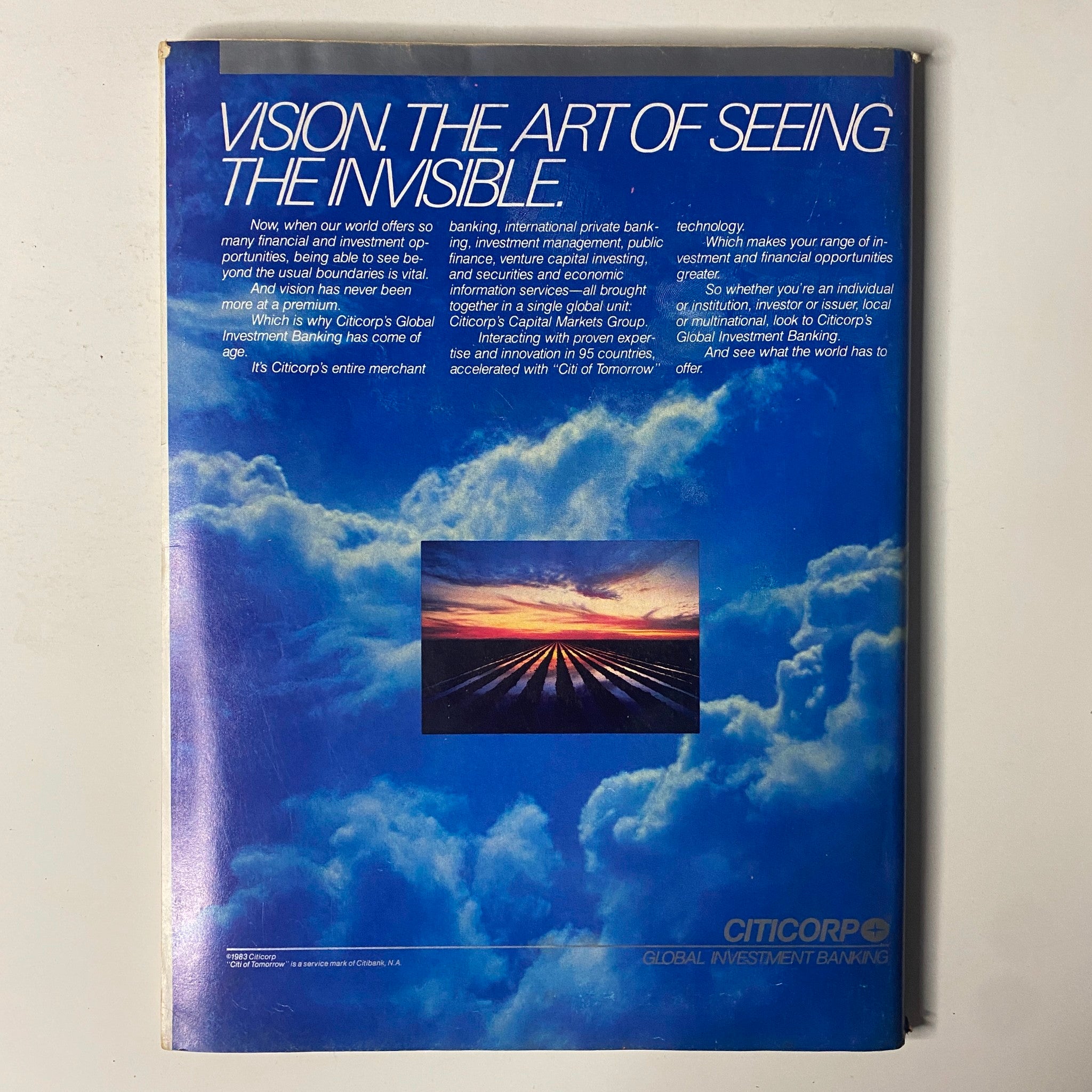 Back cover of Forbes Magazine December 5, 1983, featuring an advertisement for Citicorp Global Investment Banking highlighting their vision and services.