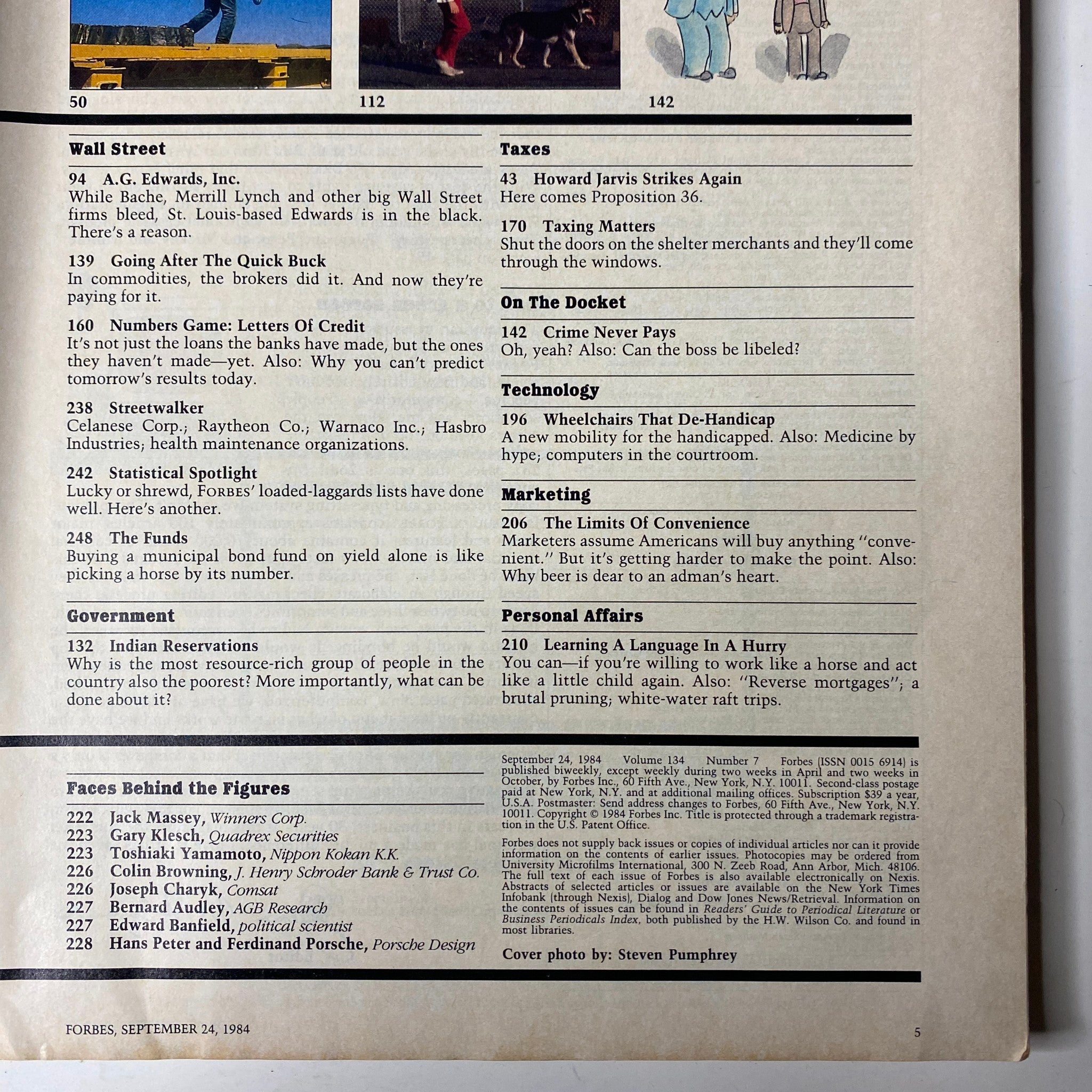 Another interior page of Forbes Magazine from September 24, 1984, showcasing various sections including Wall Street, industries, and company profiles.