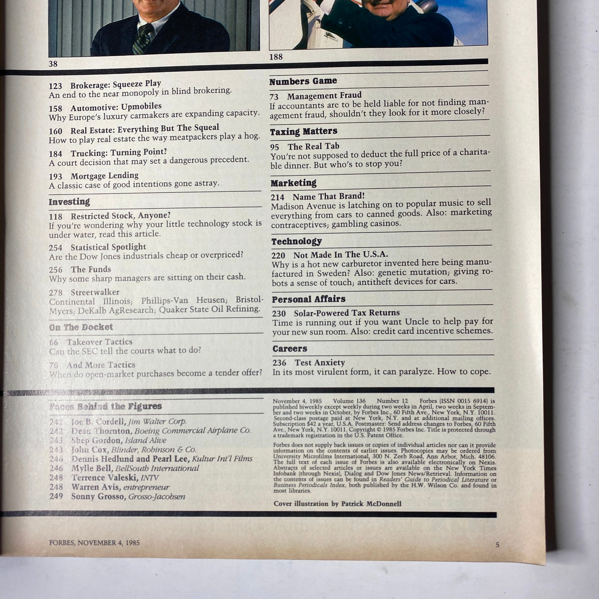Another page from Forbes Magazine, November 4, 1985, showing additional articles and sections, emphasizing the detailed business insights of the time.