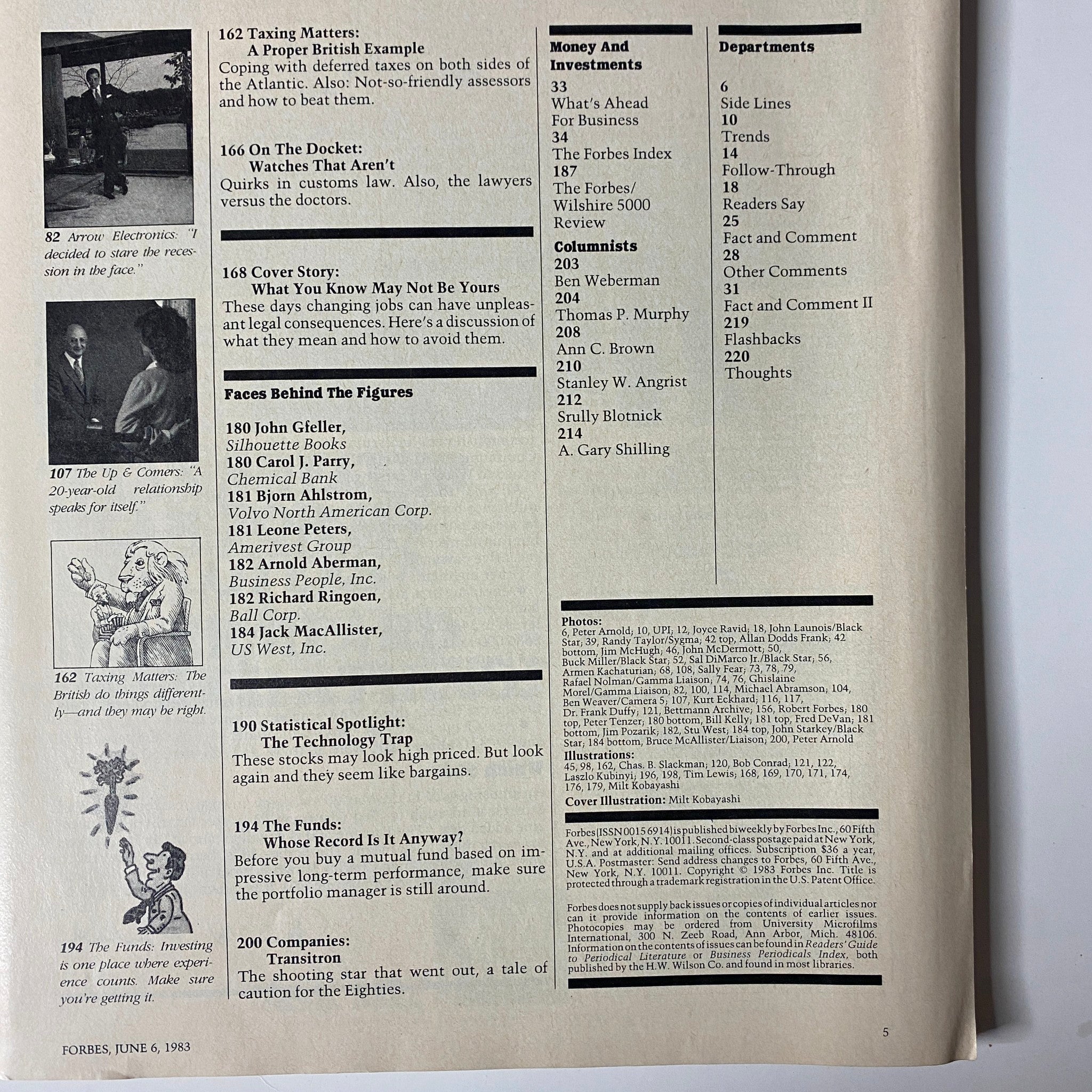 Additional interior pages from Forbes Magazine June 6, 1983, featuring topics on taxation, investments, and company profiles.