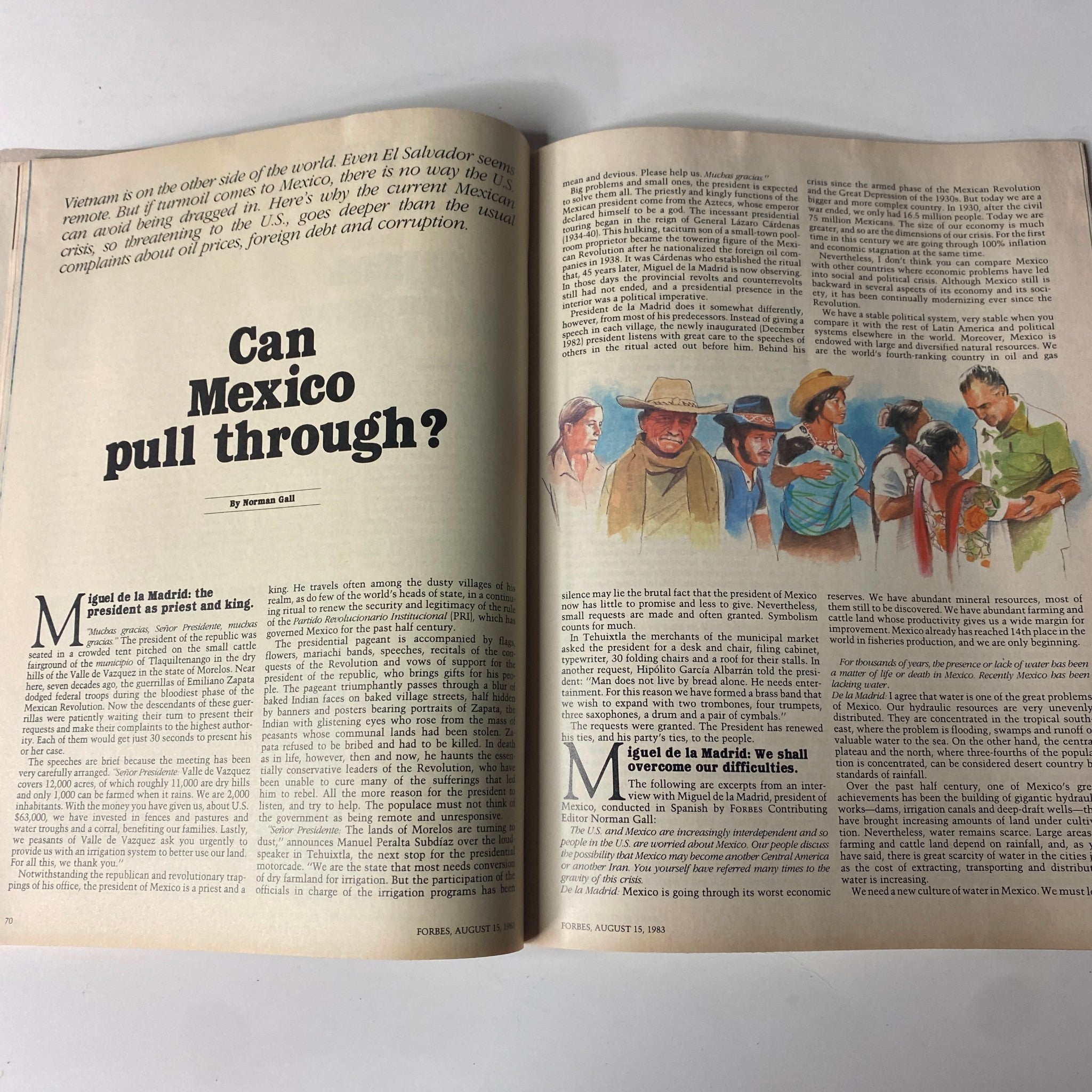 Featured article from Forbes Magazine, August 15, 1983, titled 'Can Mexico Pull Through?' discussing Mexico's economic crisis and political context.
