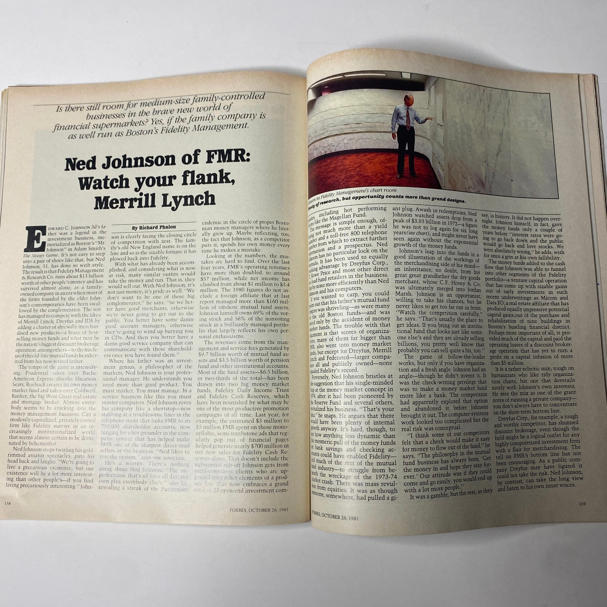 Forbes Magazine October 26, 1981, featuring an in-depth article on Ned Johnson of Fidelity Management and his strategies in the financial sector.